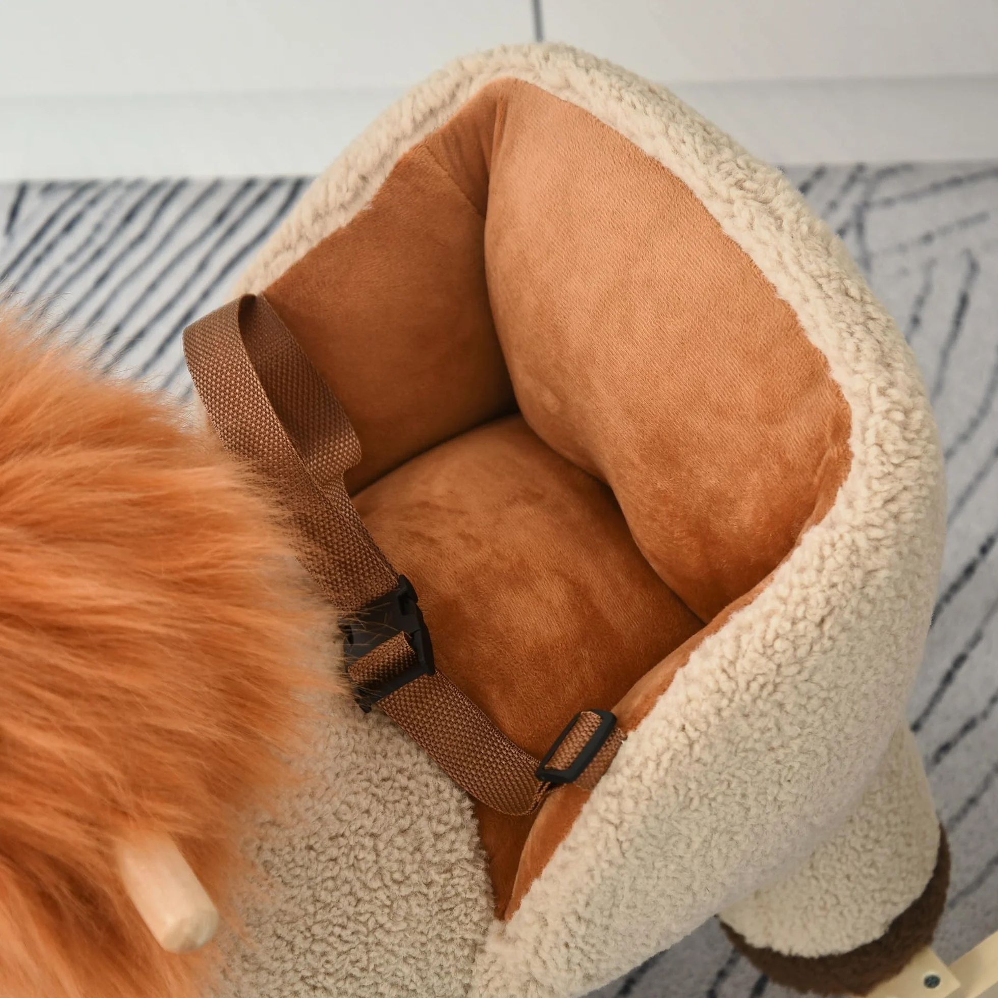 HOMCOM Dondolo Giocattolo a Forma di Leone per Bambini 18-36 Mesi, Ruggisce (3 Batterie Incluse), in Legno e Peluche