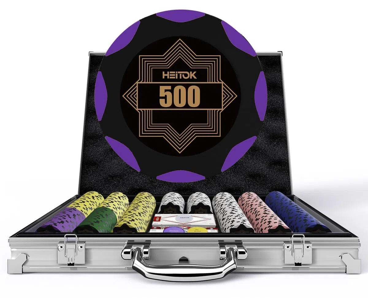 HEITOK Set Fiches Poker Clay Composite 500 pz 14g con valigetta | 500 pz 14g Clay Composite numerate con valigetta per Texas Holdem e Blackjack.