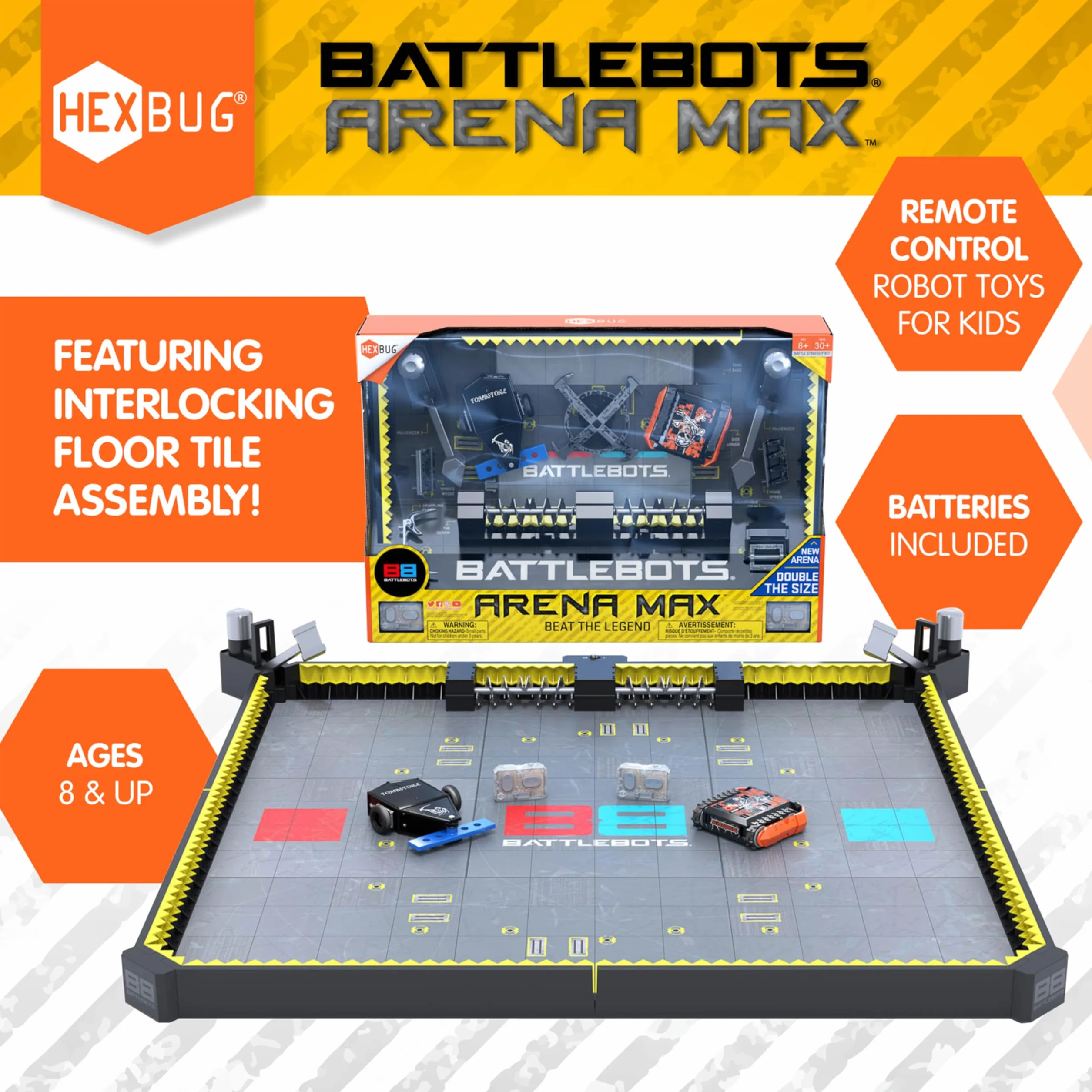 HEXBUG BattleBots Arena Max, Robot Giocattolo telecomandato per Bambini con Oltre 30 Pezzi, Giocattoli STEM per Ragazzi e Ragazze dagli 8 Anni in su, batterie Incluse