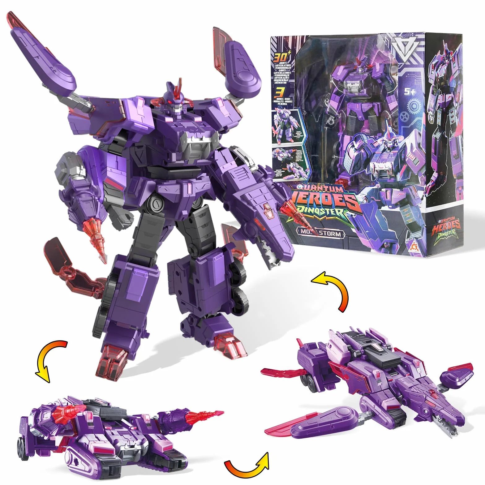 QUANTUM HEROES DINOSTER Robot trasformabile 3 in 1 Mosa Storm, 8,66 pollici, giocattoli robot per bambini, carri e robot trasformatori per bambini e bambine di 5 6 7 8 9 10 anni, viola