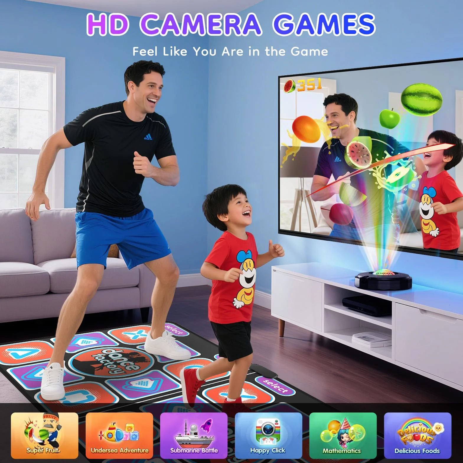 Tappetino da ballo per bambini e adulti, tappetino da ballo interattivo per TV con fotocamera, modelli migliorati, doppio tappeto da ballo musicale resistente e antiscivolo, 166 x 93 cm