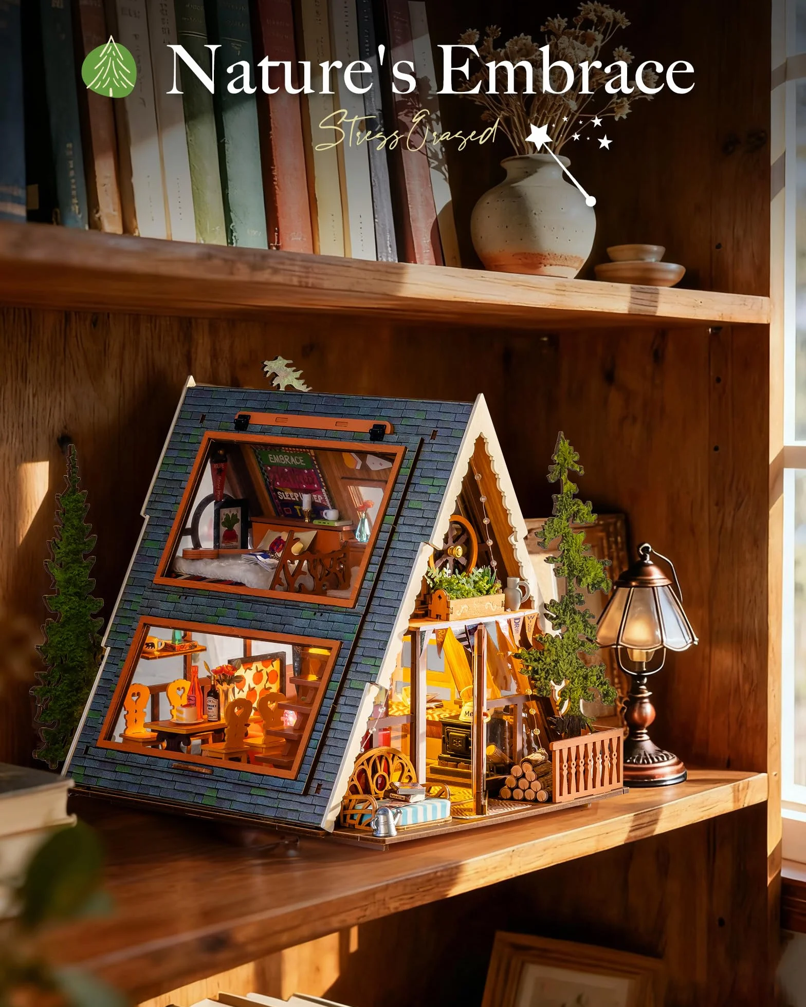 Rolife Casa delle Bambole Cabina A-Frame Modello in Legno Casa in Miniatura della Guarigione Naturale Foresta Fiabesca Decorazione per la Casa Regalo Creativo per Adulti
