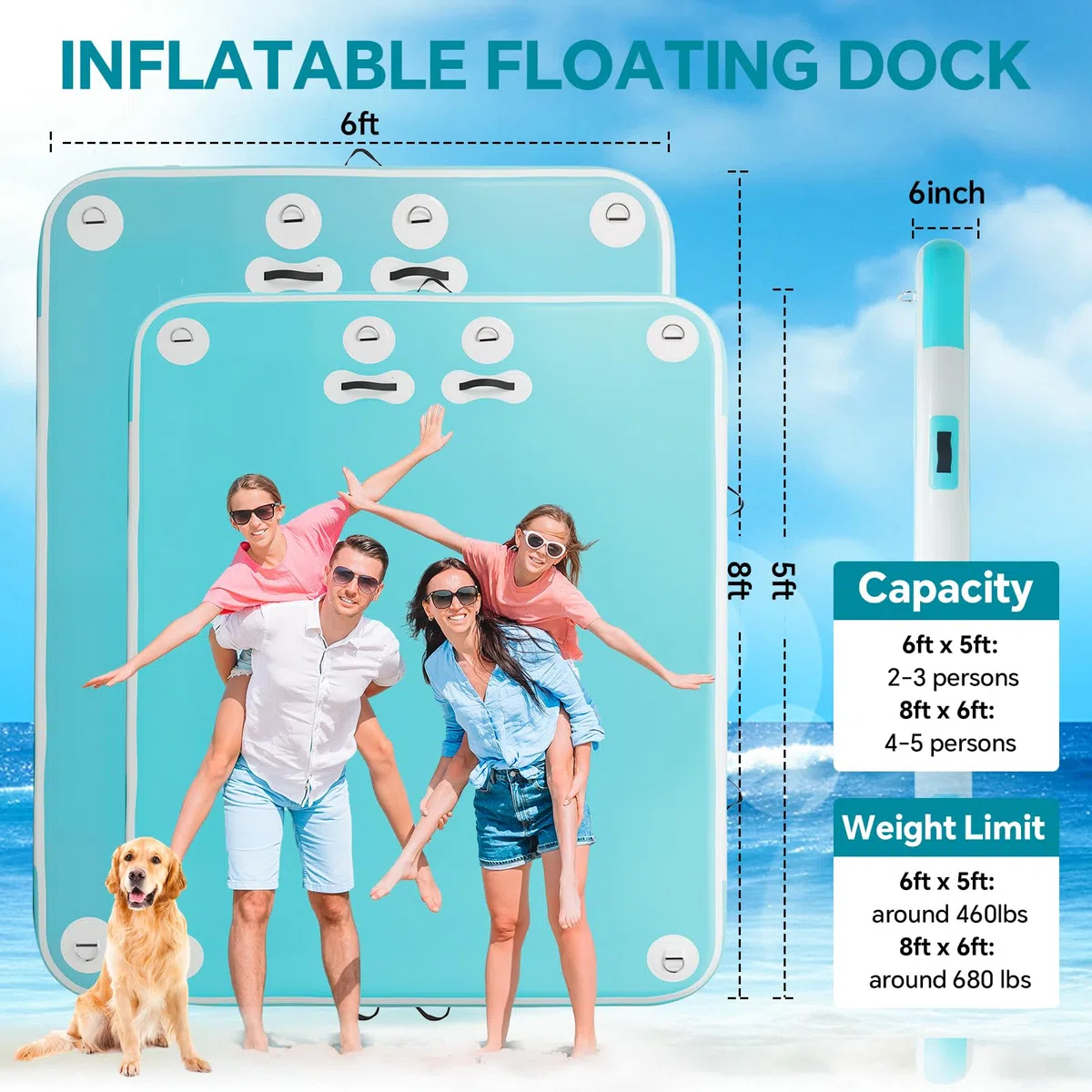 Pontile galleggiante ad aria gonfiabile piattaforma isola zattera antiscivolo con pompa corda scala per piscina spiaggia lago oceano