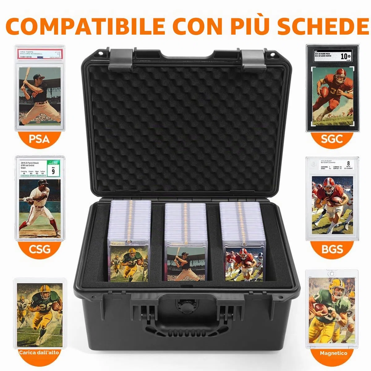 Scatola portaoggetti per carte di credito, compatibile con porta carte magnetiche PSA CSG SGC e caricatori superiori, scatole impermeabili – 3 scomparti personalizzati per carte graduate
