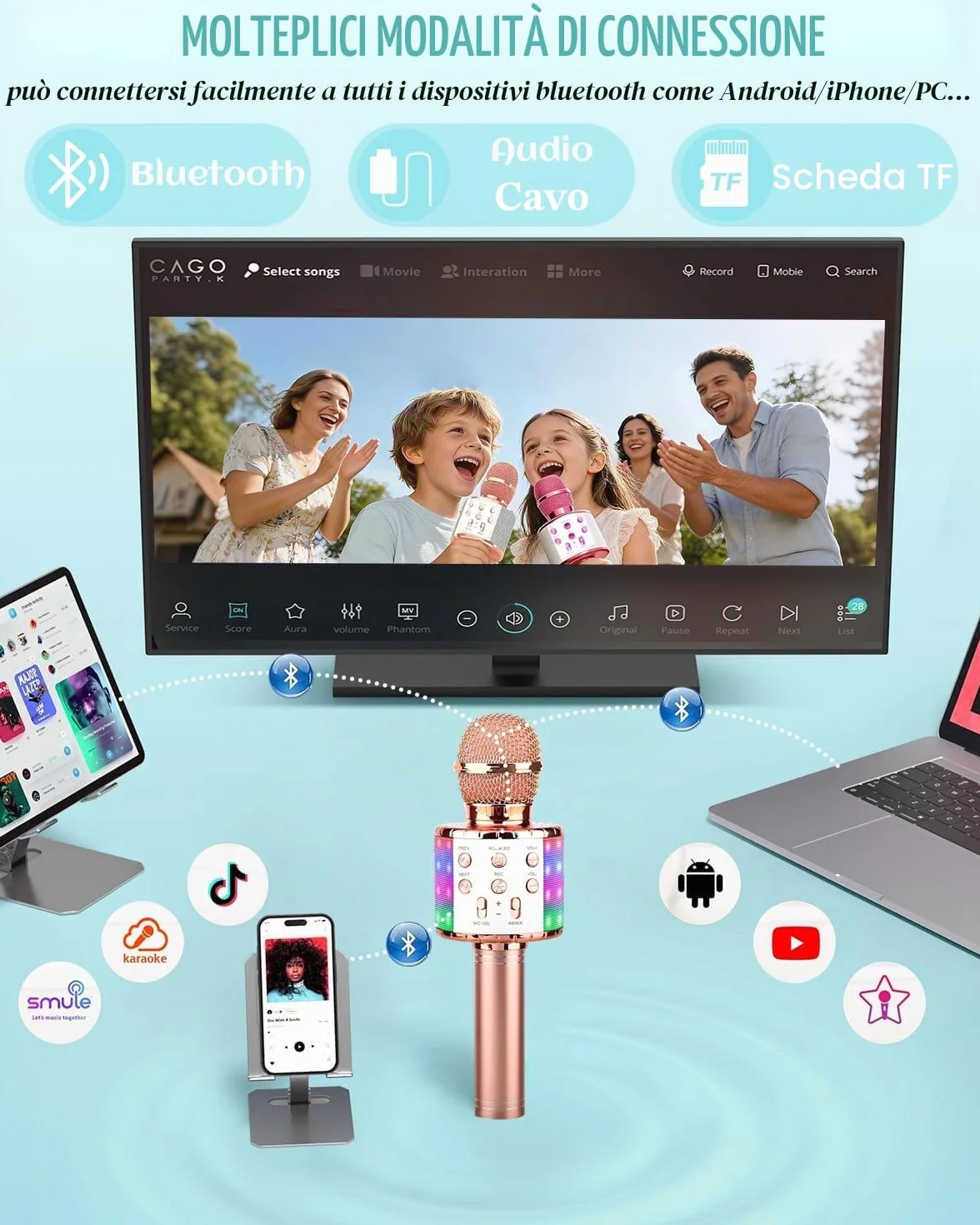 Set 2er Microfono Karaoke Bluetooth Wireless Con Luci a LED Portatili Portatili Cantanti per Altoparlanti Karaoke Giocattoli Gift per Bambini per Bambini (Con 10 Coperture Microfono Usa e Getta)