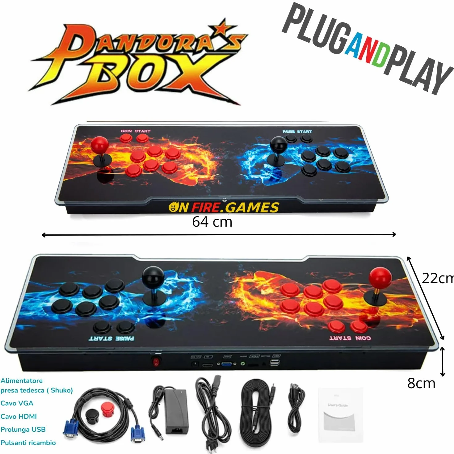 ONFIRE GAMES | PandoraBox E-SPORT | Console Arcade Standalone Con Più di 10000 Titoli Installabili Made in Italy | Tasti Personalizzabili e Controlli Arcade Classici (nero e rosso)