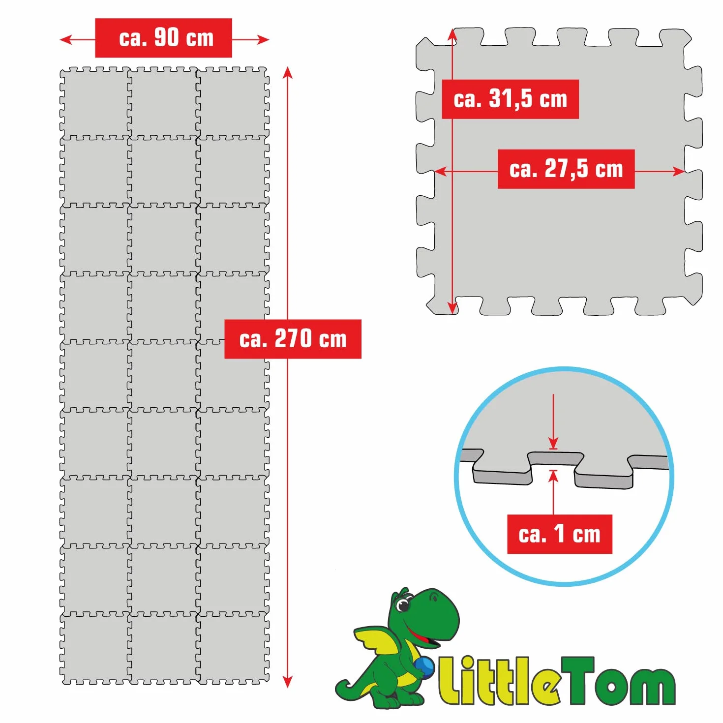 LittleTom 27 Pezzi Tappeto Gioco per Bambini Piastrelle EVA 30x30 cm Antiscivolo