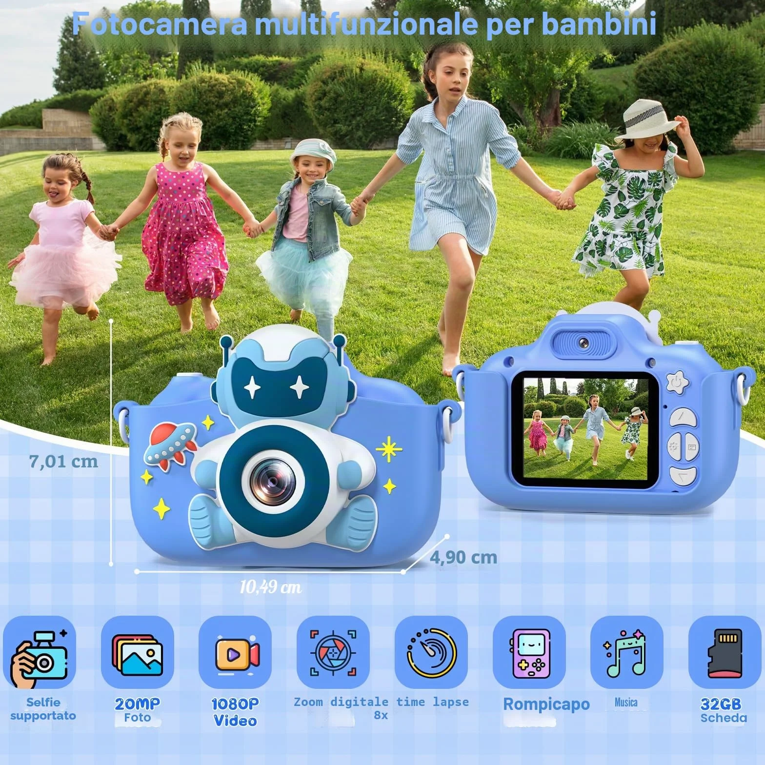 Gofunly Macchina Fotografica Bambini, 2.0 Pollici Mini Ricaricabile Fotocamera Digitale Bambini HD 1080P Selfie Videocamera con Scheda 32GB, Regalo Natale & Compleanno per Ragazze Ragazzi 3 a 12 Anni