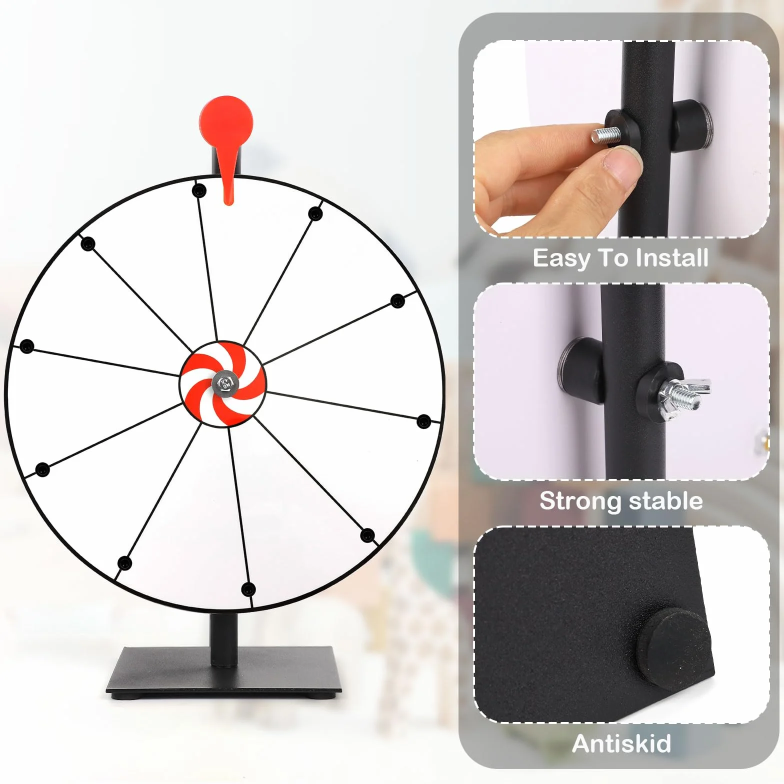 Kit Ruota dei Premi Girevole da 40cm, Ruota della Roulette a 10 Slot Ruota della Lotteria con Supporto Ruota da Tavolo per Carnevale Fiere Vinci Giochi di Giri della Fortuna (Bianco)