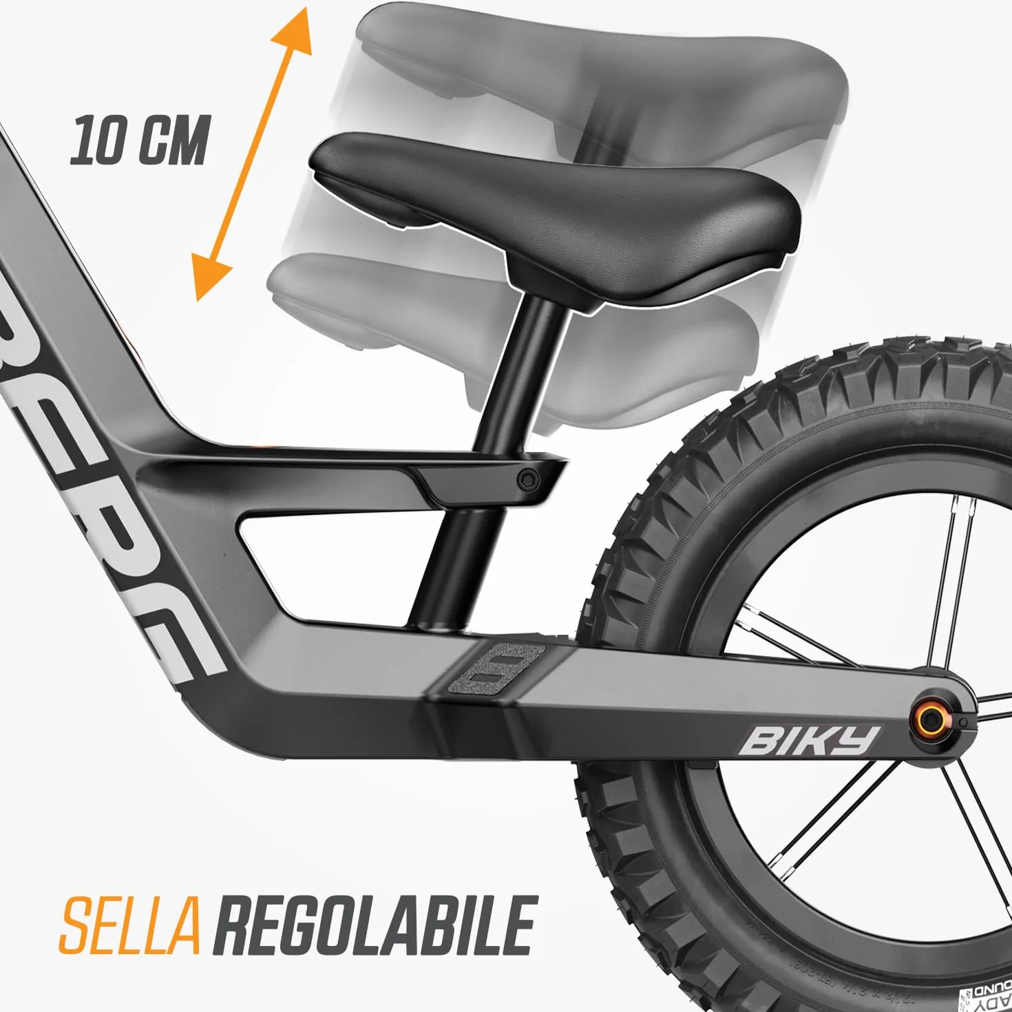 Berg Biky Cross, bicicletta nera con freno a mano a partire dai 2 anni, pneumatici, telaio leggero in magnesio, veicolo antiscivolo da 12 pollici, bicicletta per bambini ragazzi e ragazze, sella