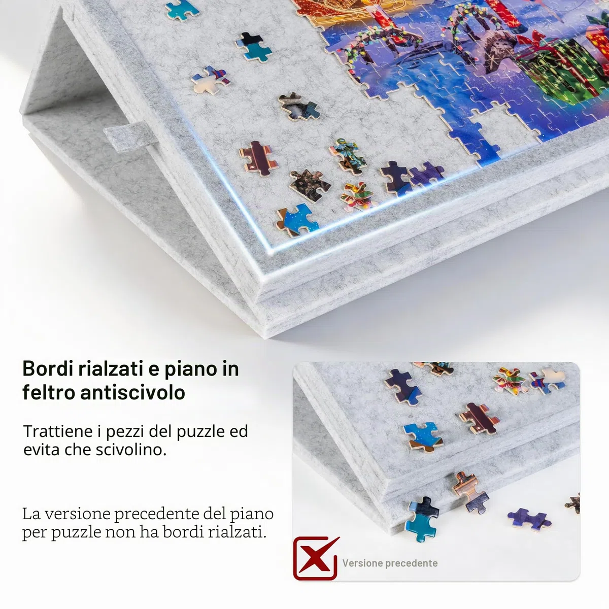 Lavievert Tavola puzzle inclinabile con supporto e copertura progettati 2 in 1, super leggero, in feltro, con 6 cassetti, tavolo puzzle portatile per giochi fino a 1000 pezzi, grigio chiaro