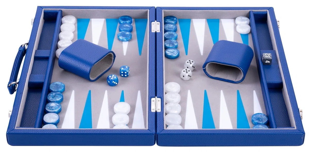 Engelhart - 250521 - Backgammon Deluxe 15" (38 cm) - Gioco di Strategia in Valigetta Elegante - Similpelle, Feltro, Pedine e Dadi Perlati