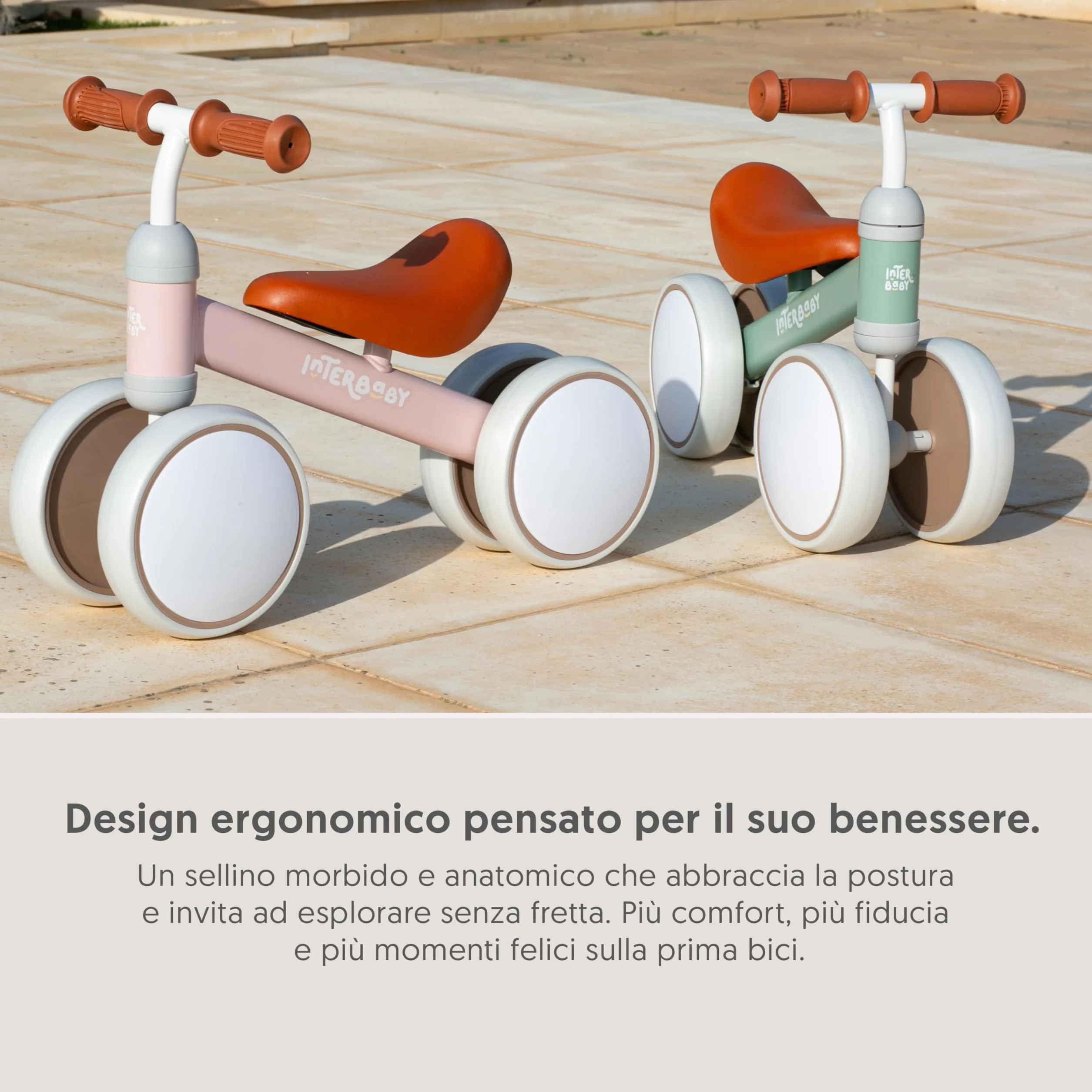 Interbaby | Bicicletta senza Pedali Bambino 1-3 Anni - Bici senza Pedali per Bambini 12-36 Mesi, Primi Passi Bambino Sicuro 4 Ruote, Prima Bici Bimbo 1-2 Anni, Regalo Bambino 1 Anno (Rosa)