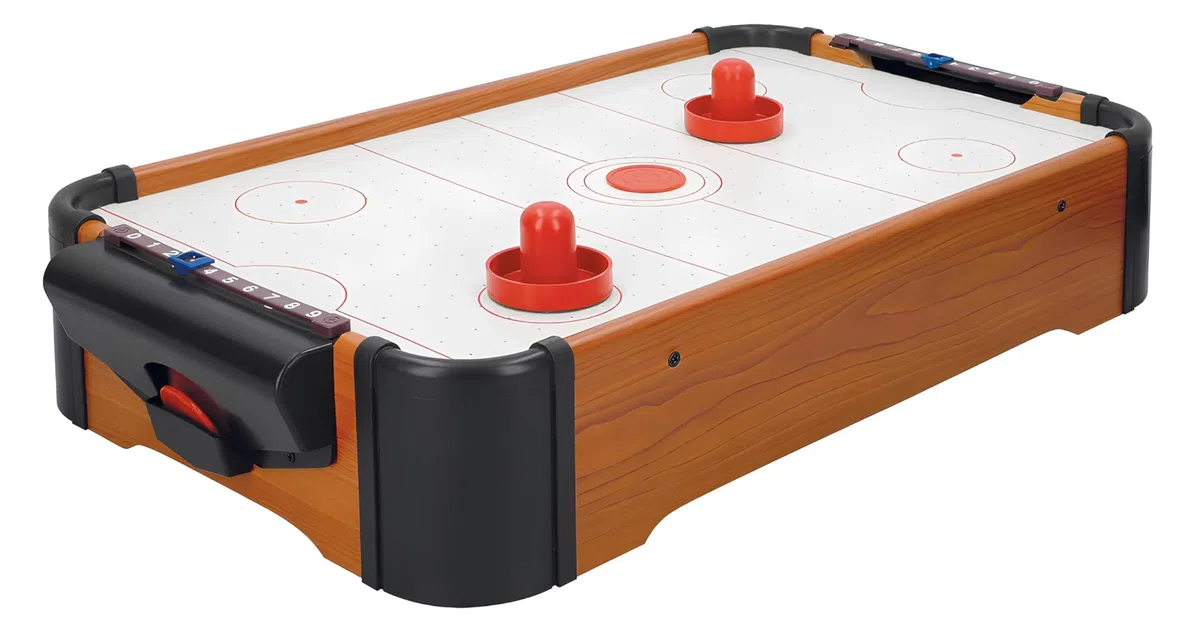 Hockey da Tavolo ad Aria in Legno Grande con 2 Manopole 2 Dischi e Segnapunti Integrato