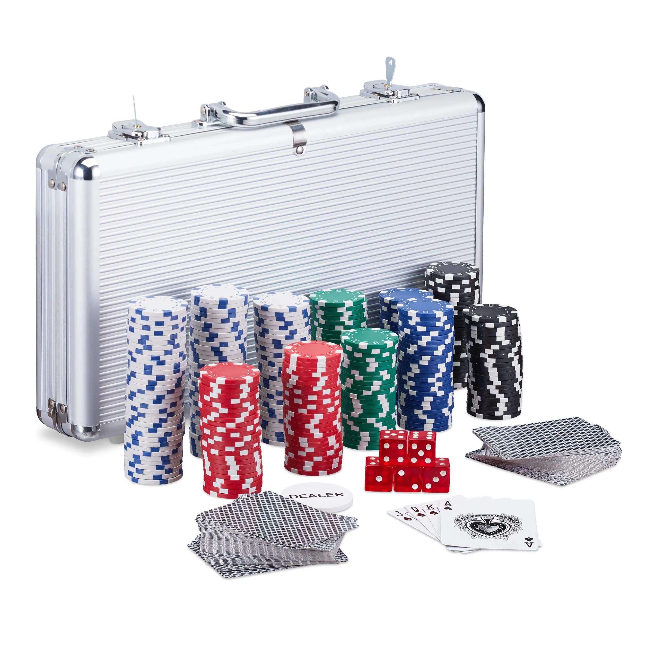 Relaxdays Poker Set 300 Fiche Valigetta Alluminio Argento