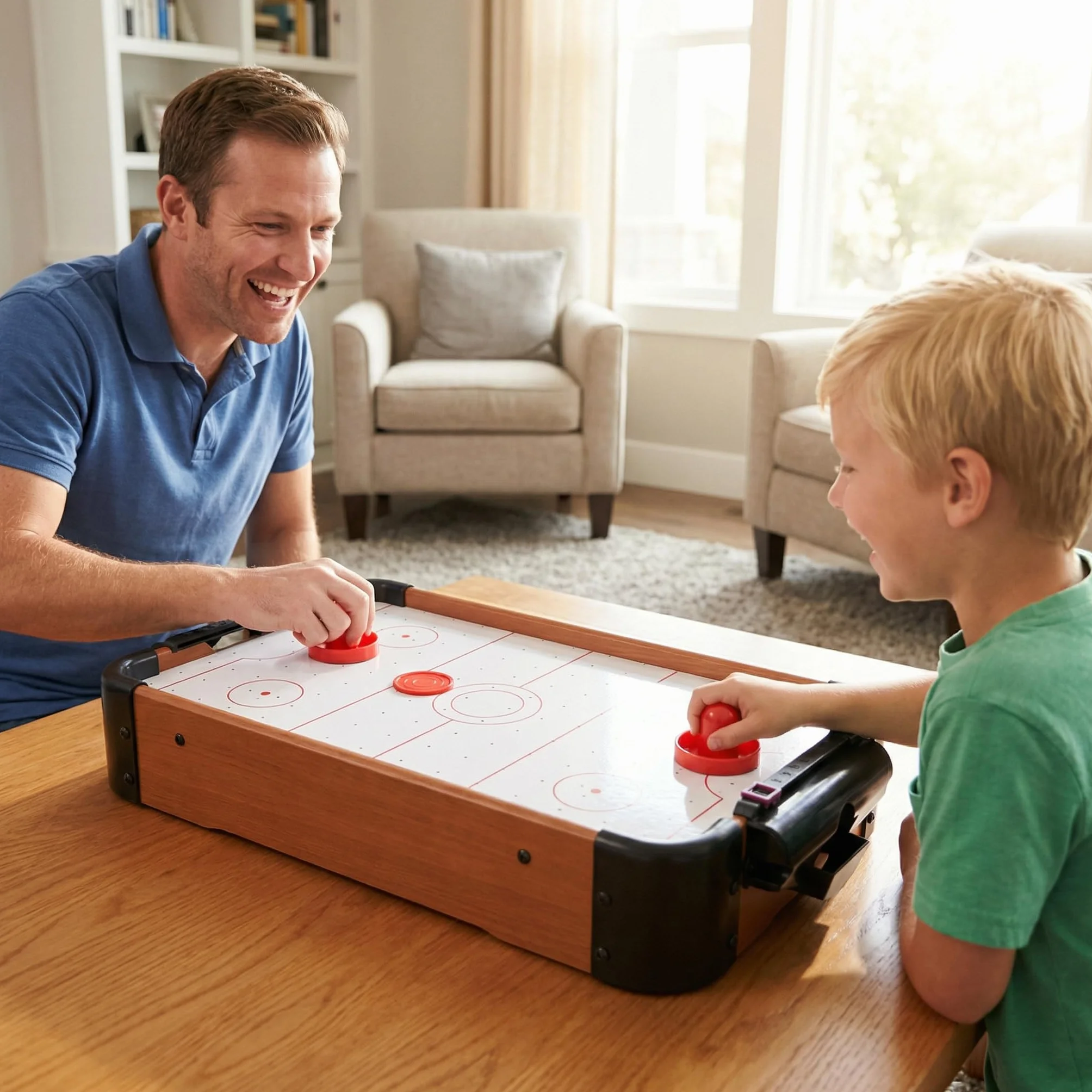 Mini Air Hockey da Tavolo in Legno MDF - Gioco Hockey ad Aria Portatile con Ventola Potente e Accessori