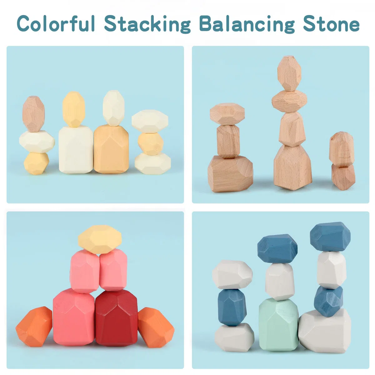 Jacootoys 36 pezzi Impilabile Pietra Blocchi costruzione di legno Giocattoli per bambini 3 anni