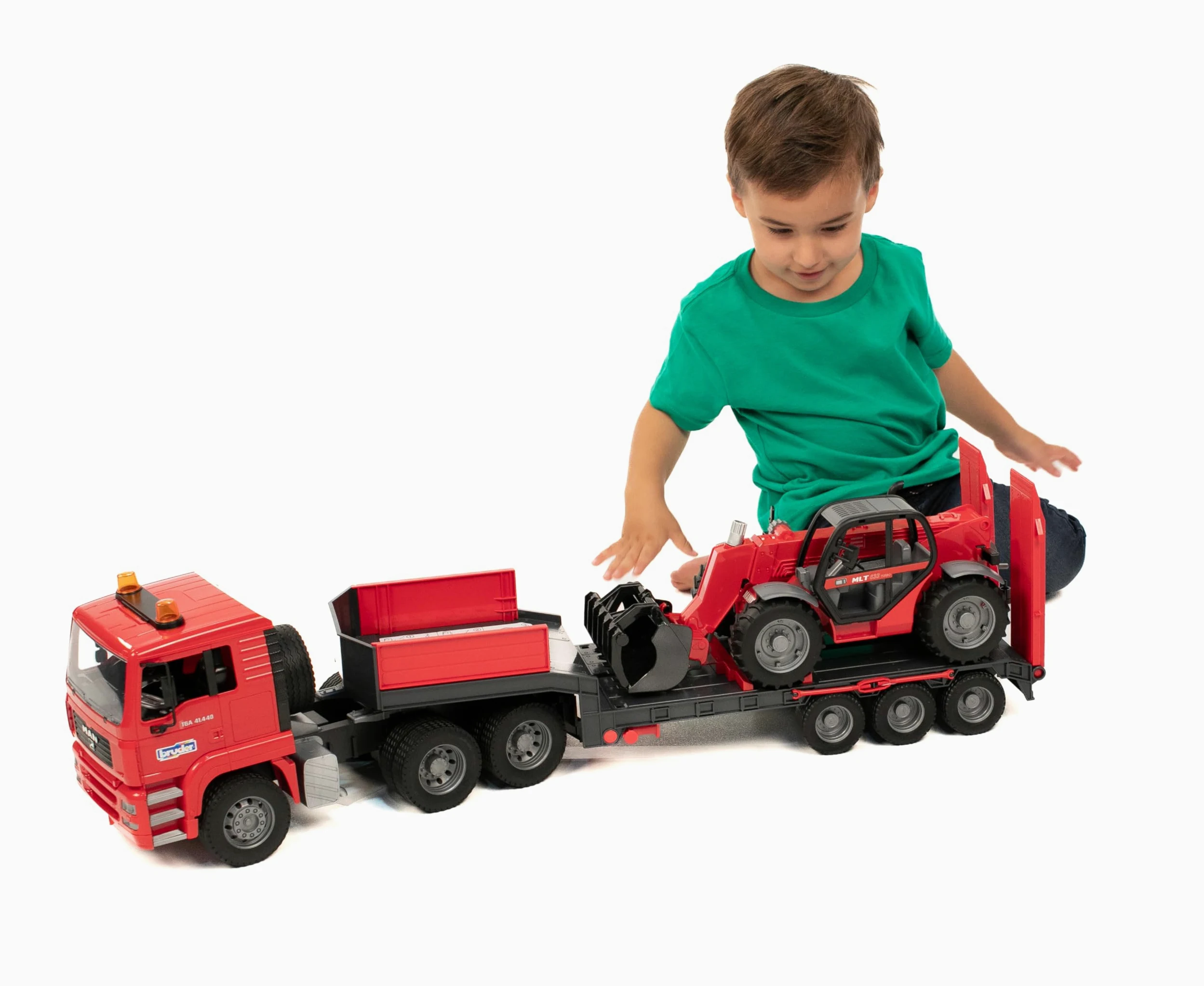 Bruder 02774 MAN TGA Caricatore basso con pala telescopica Manitou MLT 633, Camion giocattolo 3+
