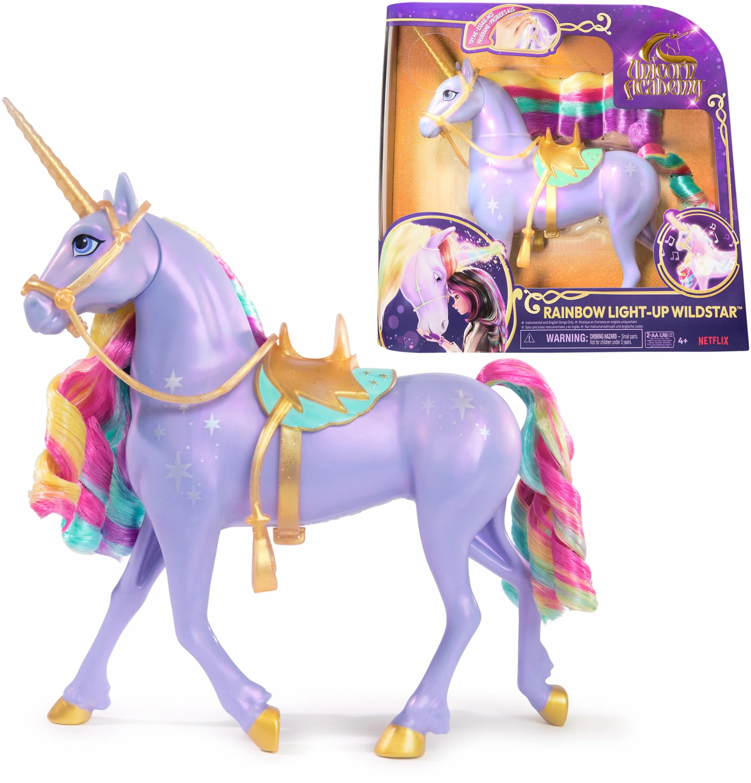Unicorn Academy, Unicorno Wildstar Interattivo, Magica Luce dell’Arcobaleno, con Luci, Suoni e Musica, per Bambine, 4+ Anni
