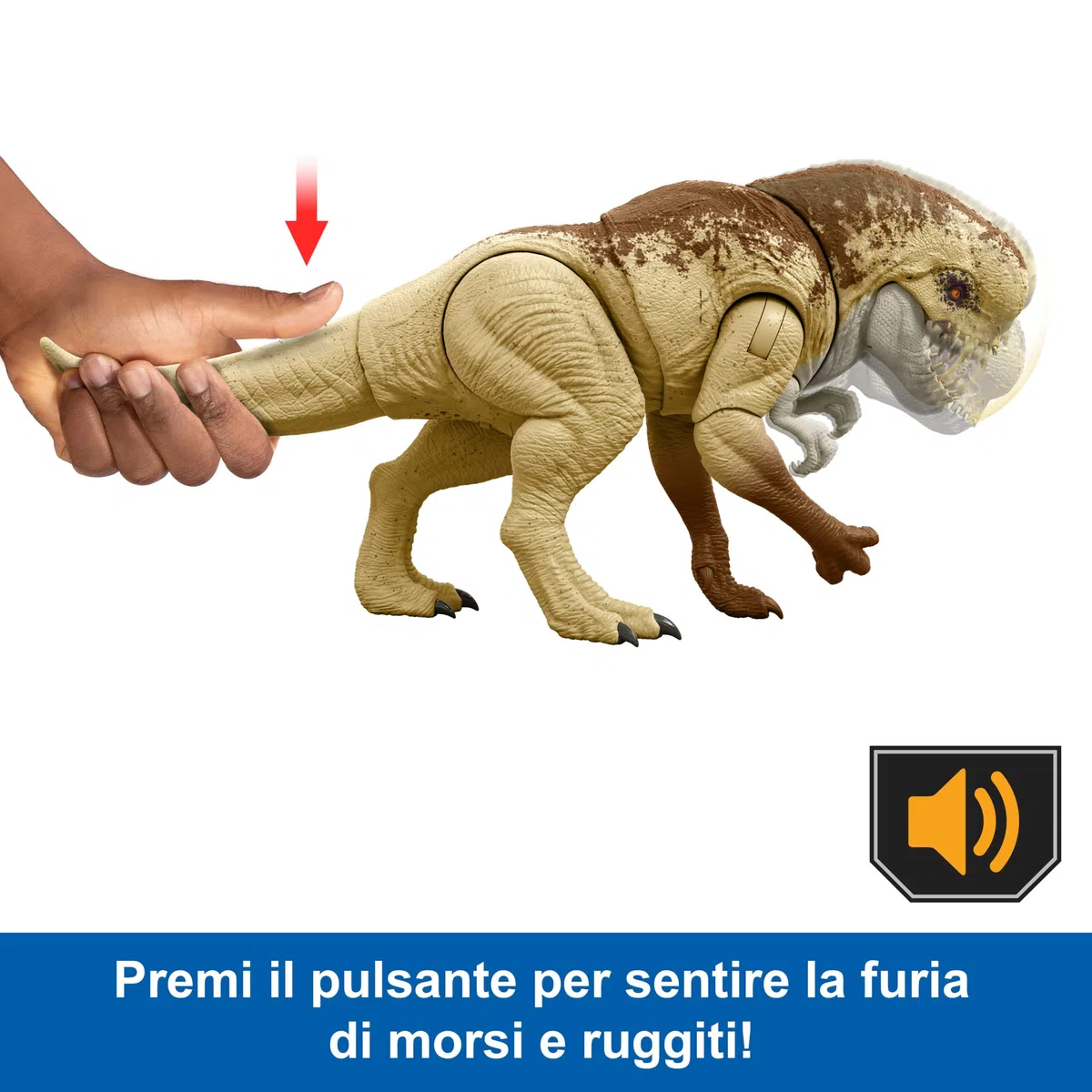 Mattel Jurassic World La Rinascita - Dinosauro Cattivo Ruggito Devastante, action figure da 55+ cm con 2 mosse d'attacco incluse, design autentico dal film, giocattolo per bambini, 4+ anni, JJP79