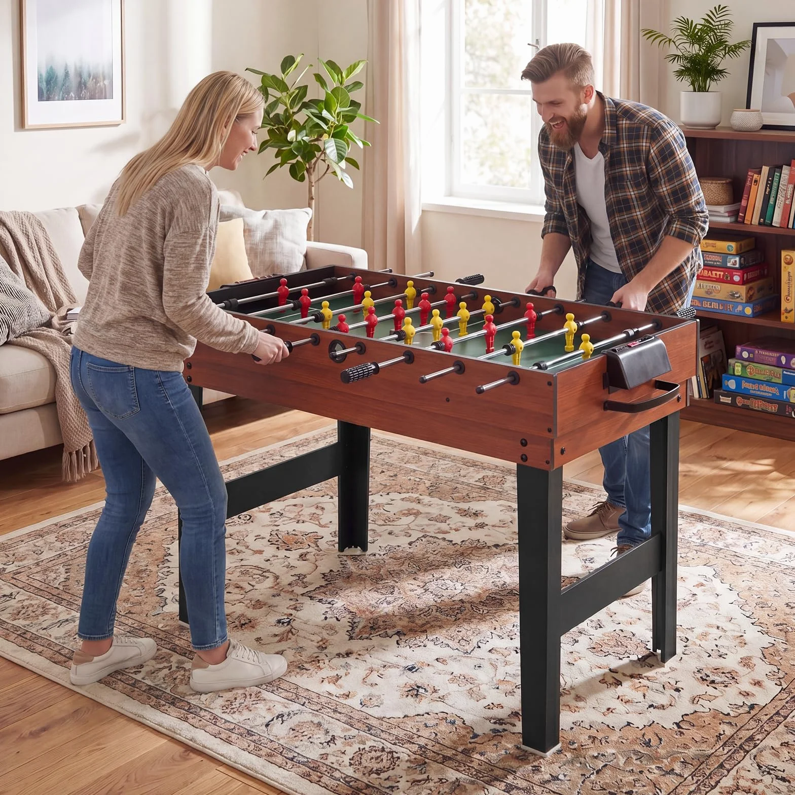 HOMASIS 4 in 1 Tavolo Multigioco con Calcio Balilla, Biliardo, Hockey e Ping Pong, Tavolo da Gioco in Legno per Bambini e Adulti con Accessori, Calcetto da per Casa, Bar, Ufficio