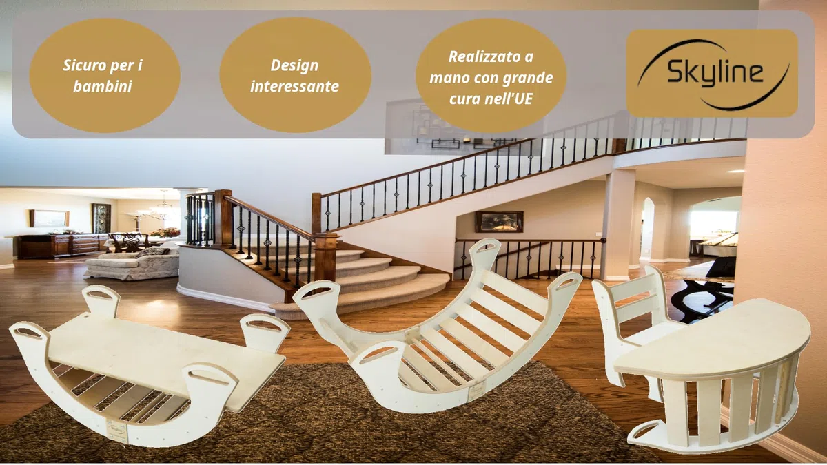 Skyline Altalena equilibrio legno tunnel arco arrampicata montessoriano per bambini dondolo scivolo con rampa L Bianco
