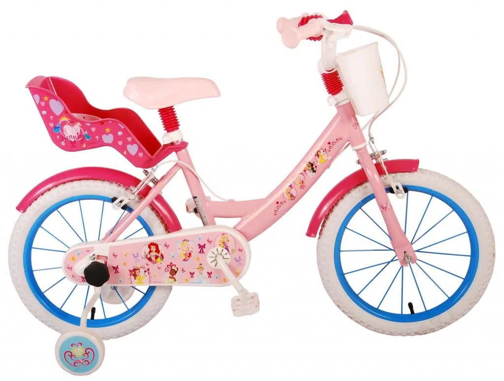 Bicicletta per bambini Disney Princess 16 pollici con cestino e portabambole
