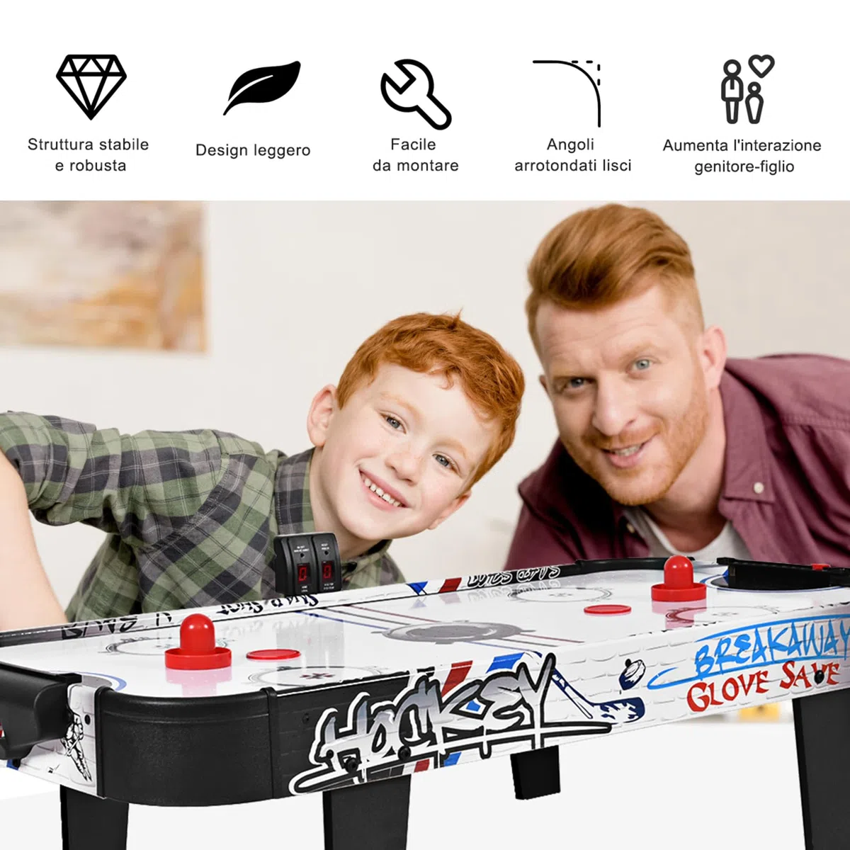 Tavolo da Air Hockey 110cm con Contatore Elettronico e Motore, Gioco da Tavolo in Legno per Bambini e Adulti