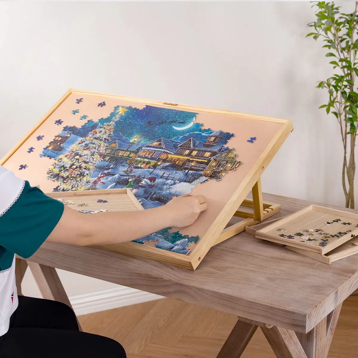 Becko US Tavola di puzzle regolabile in legno con una copertura puzzle cavalletto per puzzle fino a 1000 pezzi