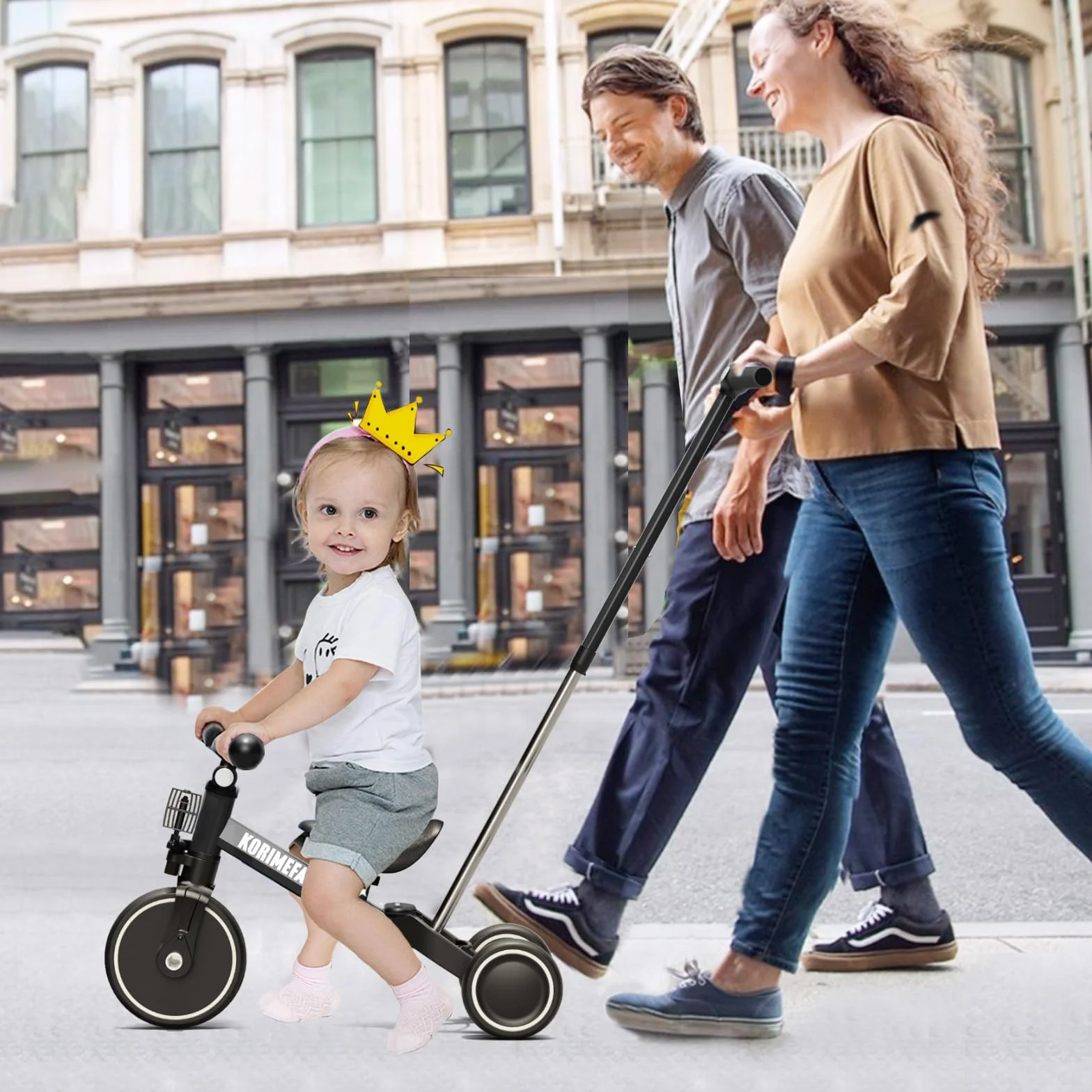 KORIMEFA 4 IN 1 Triciclo Bambini Triciclo con Maniglione di Spinta il Genitore per 1-3 Anni Ragazzi Ragazze Triciclo per Bambini Bicicletta Equilibrio Sedile e Maniglia Regolabili