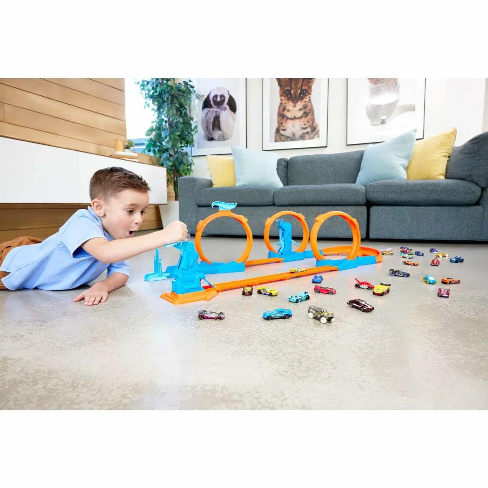 Hot Wheels Pista Triplo Loop Speed Snap Track 3 Giri della Morte Macchinina Scala 1:64 Giocattolo 4+ Anni JDW39
