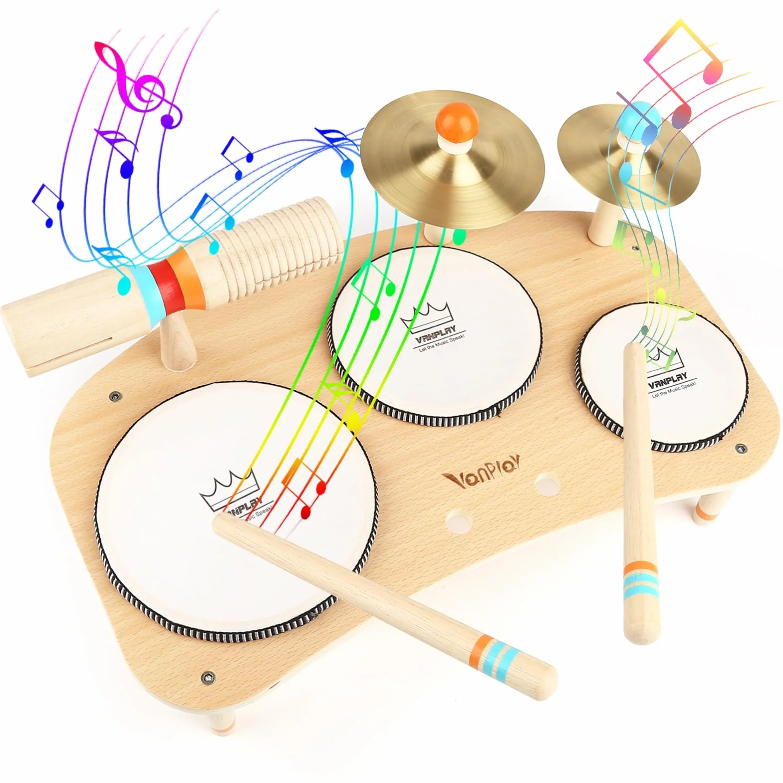 Vanplay Giochi Bambini Tamburo Bambino Strumenti Musicali Batteria per Bambini Giochi Legno Regalo Bambino 3 4 5 Anni
