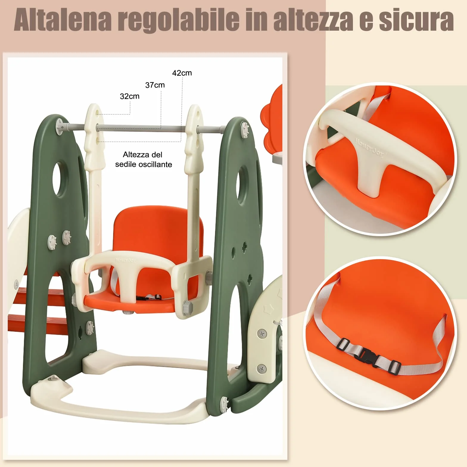 COSTWAY 6 in 1 Parco Giochi per Bambini, con Altalena Scivolo Canestro da Basket Golf, Parco Giochi per Bambini da Esterno ed Interno, 172x182x108-120cm, 18 Mesi+ (Arancione)