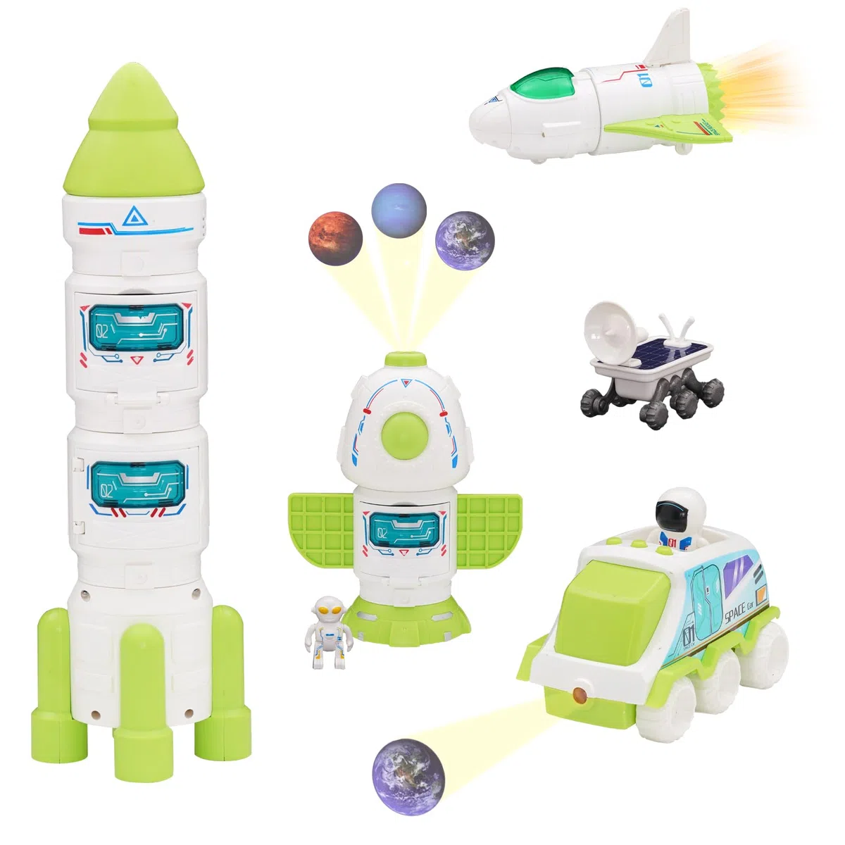 Razzo Spaziale Giocattolo per Bambini, Space Shuttle Giocattolo con e Astronauta, Adatto a Bambini di 3, 4, 5, 6, 7, 8 Anni, Stimola Fantasia e Esplorazione Spaziale (Verde)