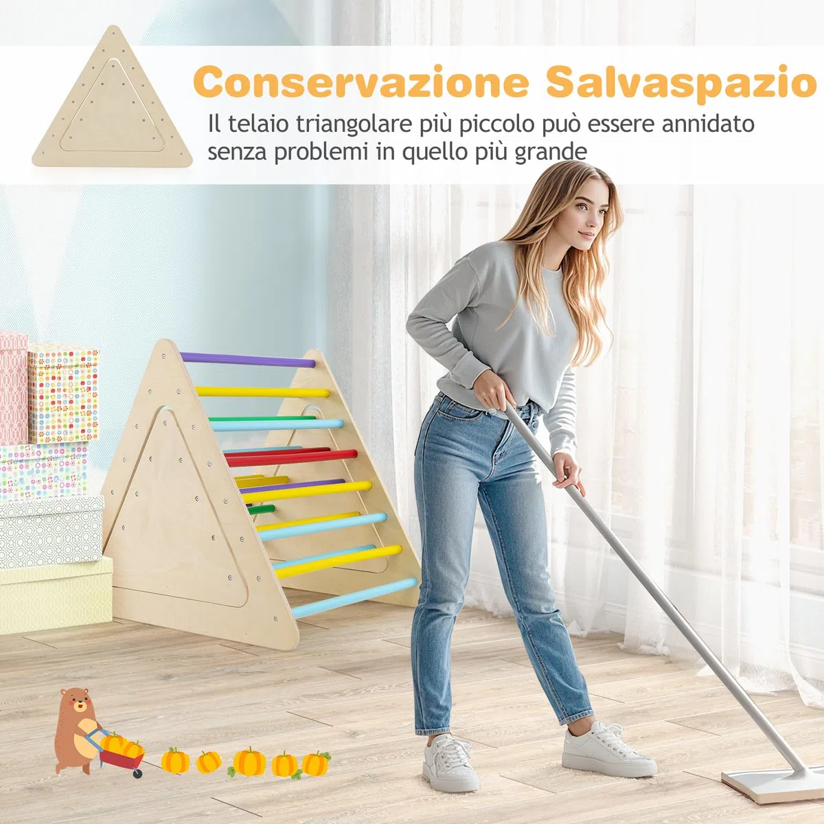 RELAX4LIFE Triangolo da Arrampicata in Legno con Scivolo, 2 Scale e 1 Rampa, Giochi Montessori per Bambini 1+