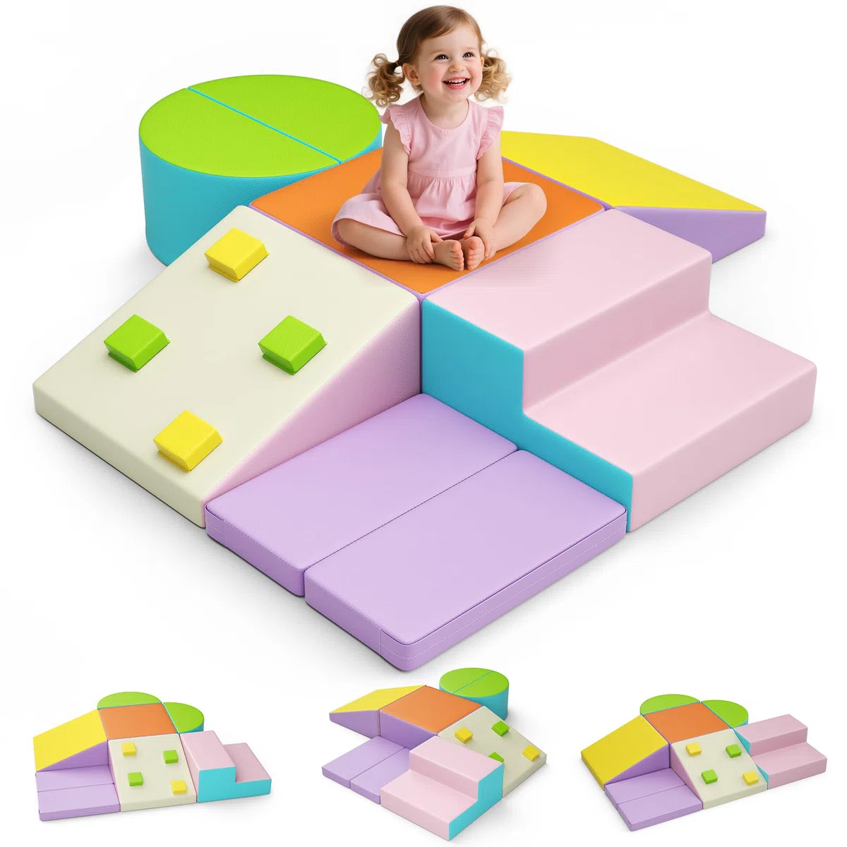 Blocchi da costruzione in schiuma per bambini, grandi blocchi da arrampicata per interni, telaio da arrampicata (colore maccherone-7, copertura in pelle)