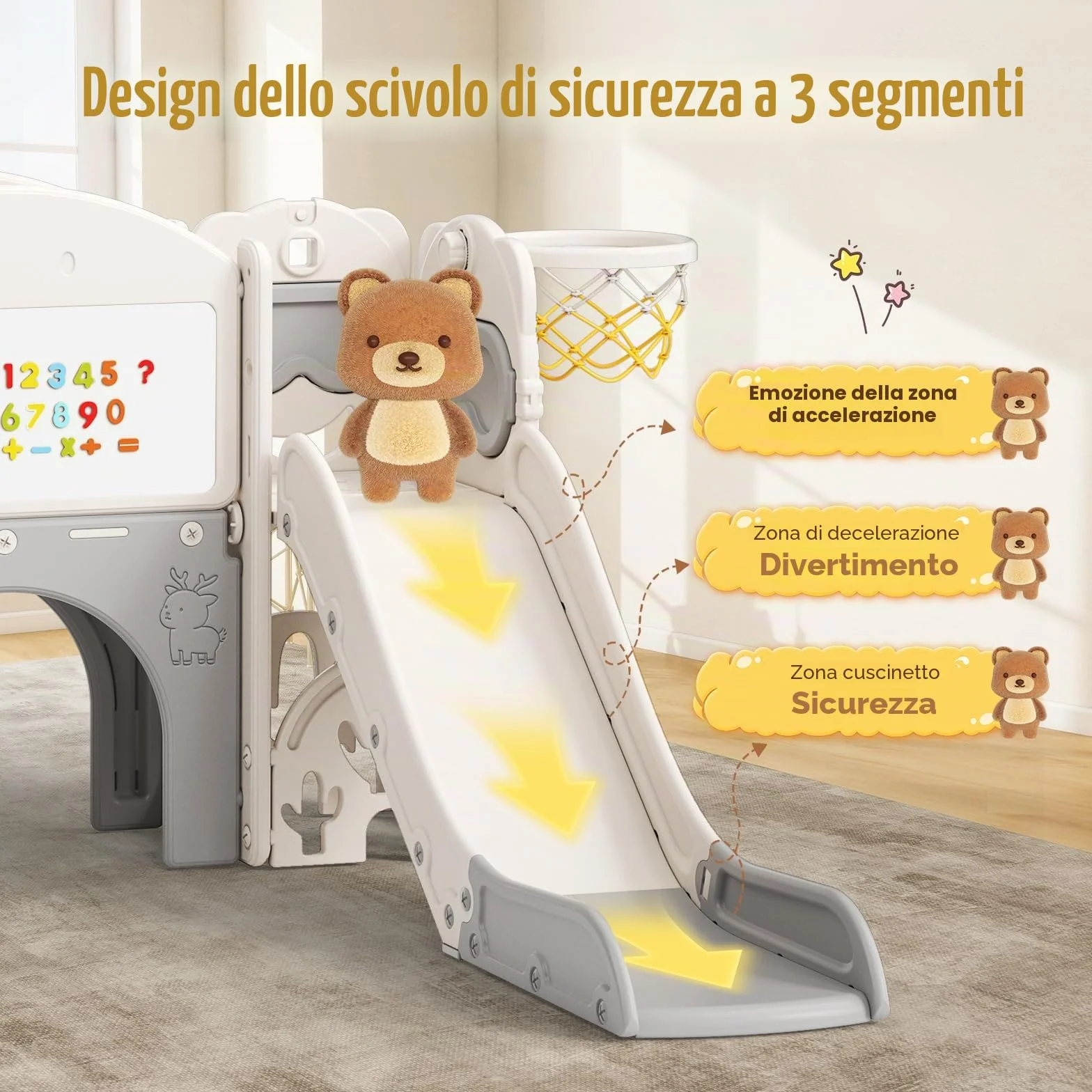 Scivolo per bambini 11 in 1, scivolo per bambini da interno ed esterno con canestro da grande con cestino da basket, telaio da arrampicata per giardino, spazio di archiviazione