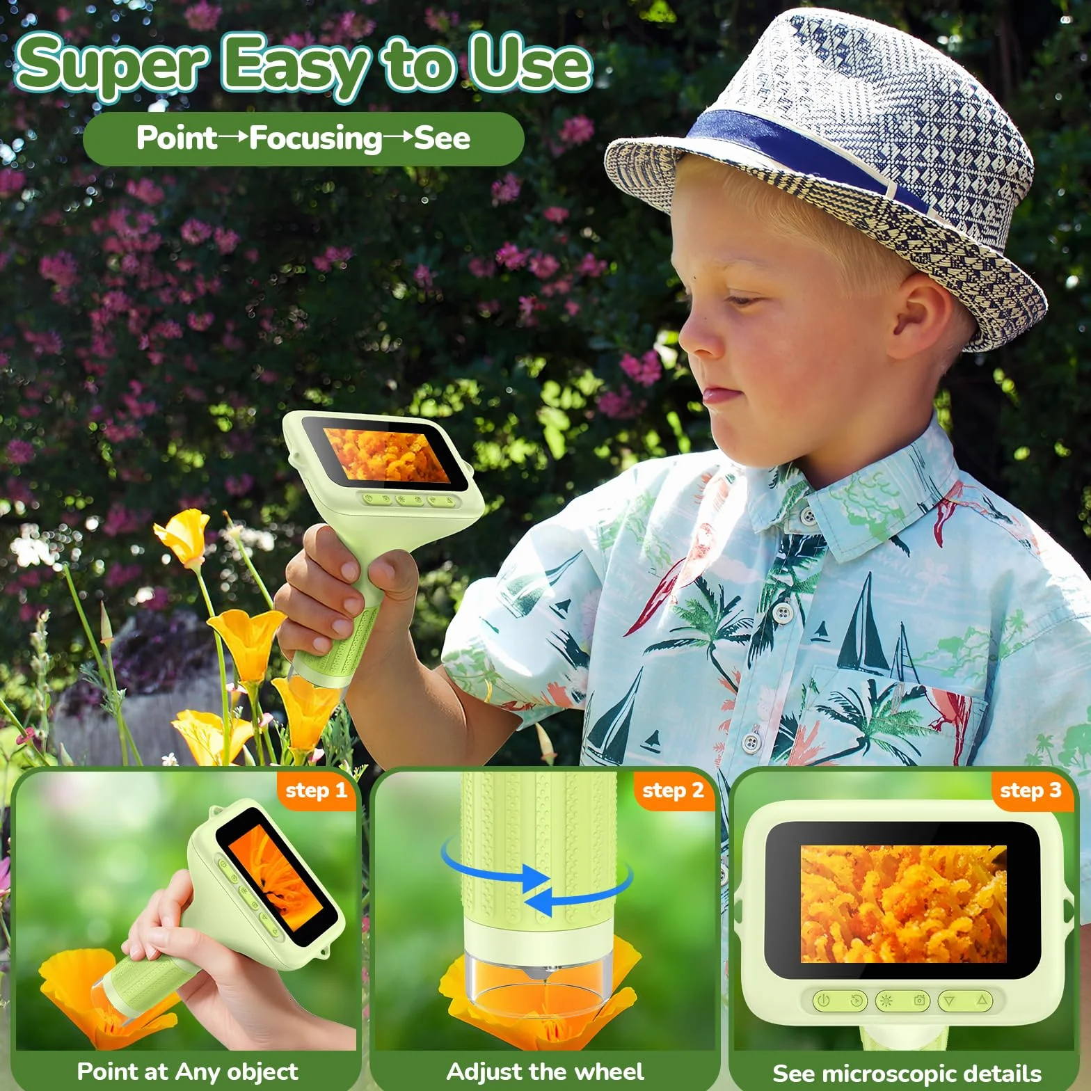 Microscopio Digital con Schermo da 3,0" per Bambini: Mini Microscopio Portatile Ricaricabile 1000X, Lente d'Ingrandimento 4K per Monete e Gioielli, Giocattolo Educativo STEM, Regalo di Natale per