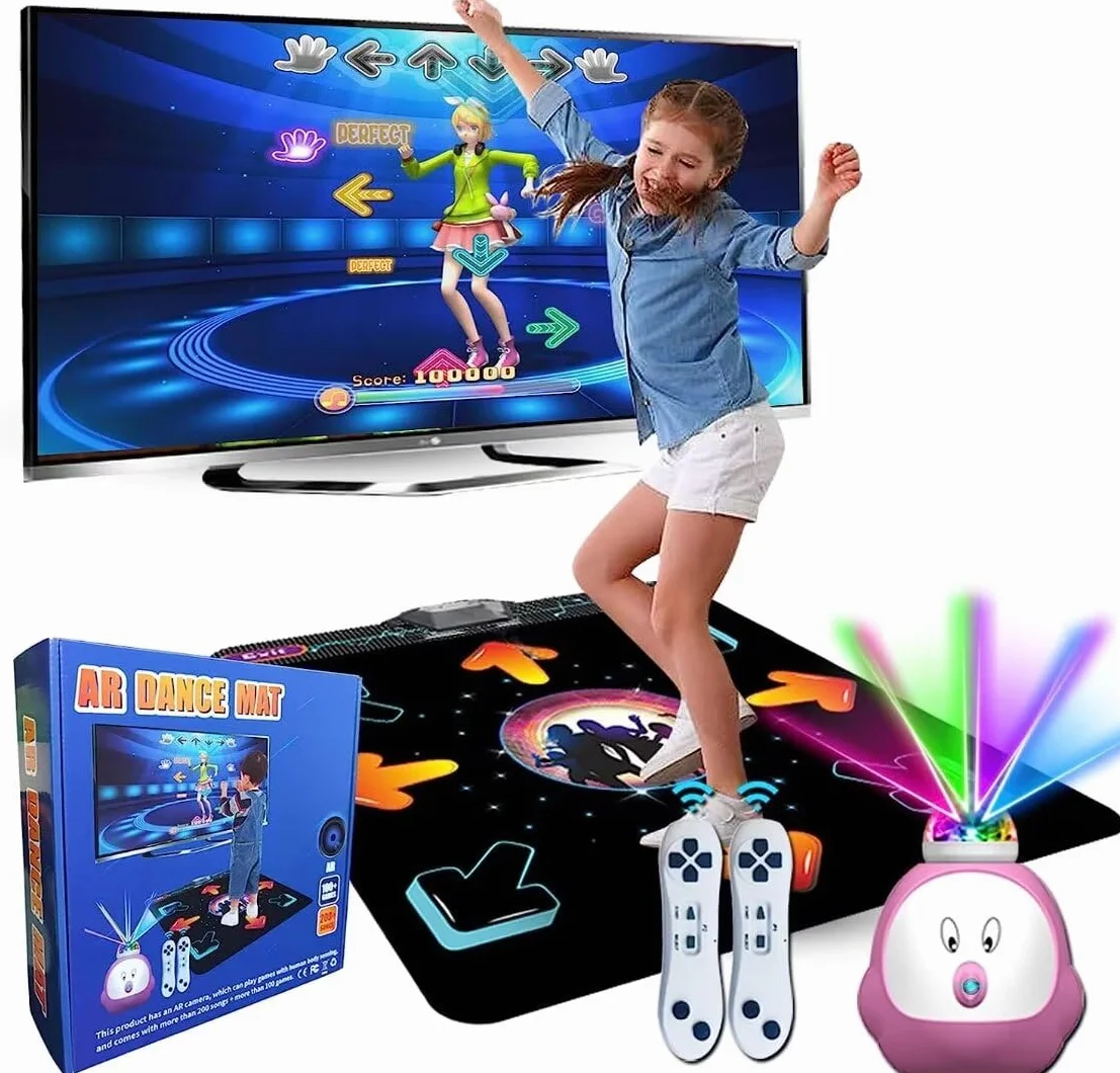 YRPRSODF Electronic Single Dance Pad,Tappetino elettronico Musicale con 100+ Giochi,200+ Canzoni,2 Controller a sensore, modalità MTV e Cartoon per Bambini di 3+ Anni