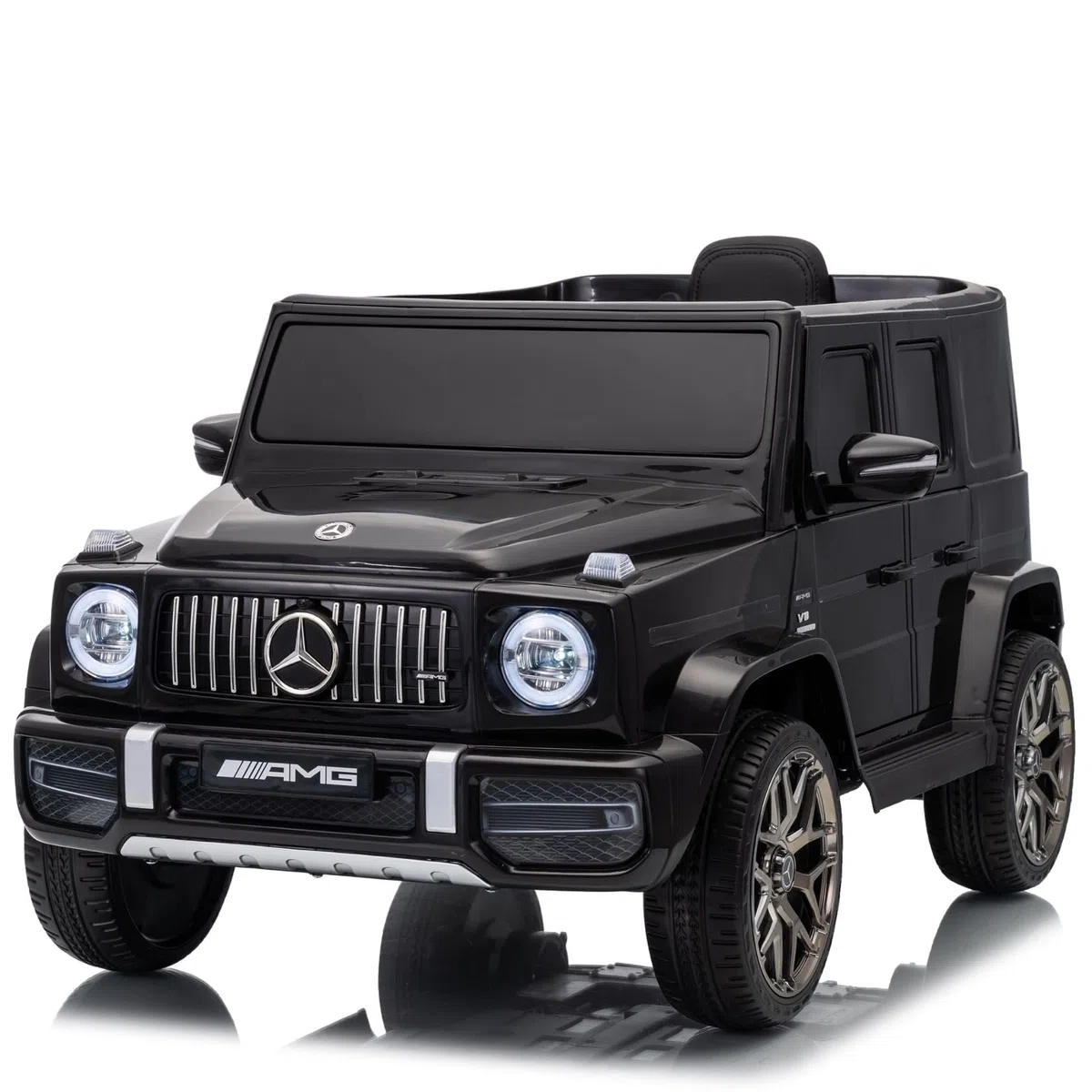 FINOOS Mercedes G63 AMG auto elettrica per bambini con telecomando, sedile in pelle, nero