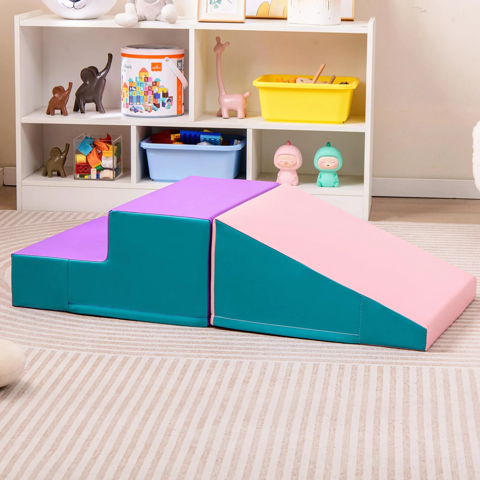 COSTWAY Set di 2 Blocchi per Gattonare e Arrampicare per Bambini, Schiuma Morbida Gioco Attivo Interno, Viola e Rosa