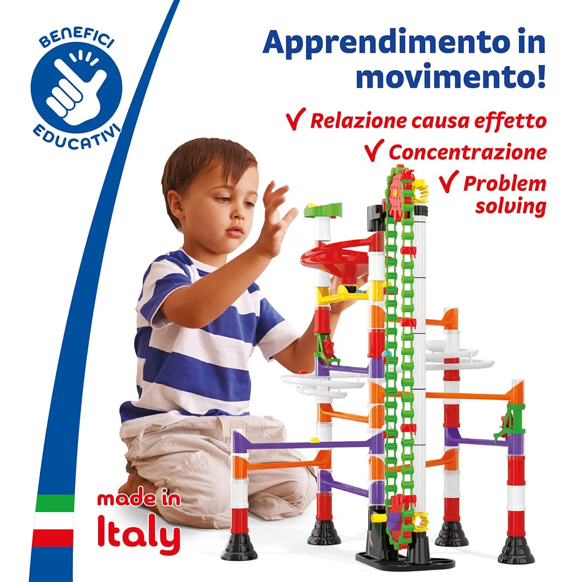 Quercetti Migoga Elevator, Pista Biglie per Bambini 150 Pezzi con Ascensore, Giochi Bambino 5 Anni in Su, Giochi Creativi, Costruzioni per Bambini, Giochi Educativi, Made in Italy