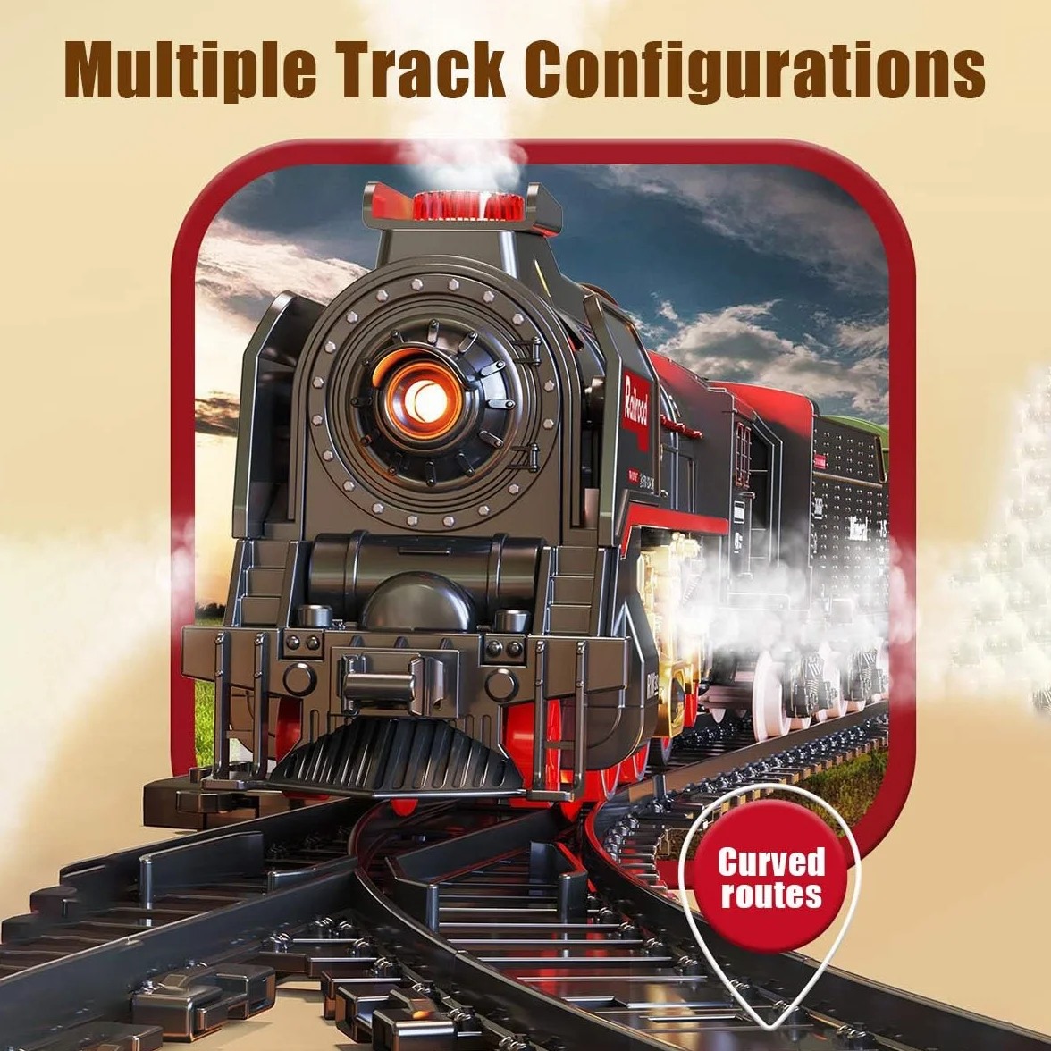 Set di treni radiocomandati, modello di treno natalizio con carrozza e binario lungo, ottimo regalo STEM e decorazioni da scrivania per adolescenti e adulti (modello 62904B)