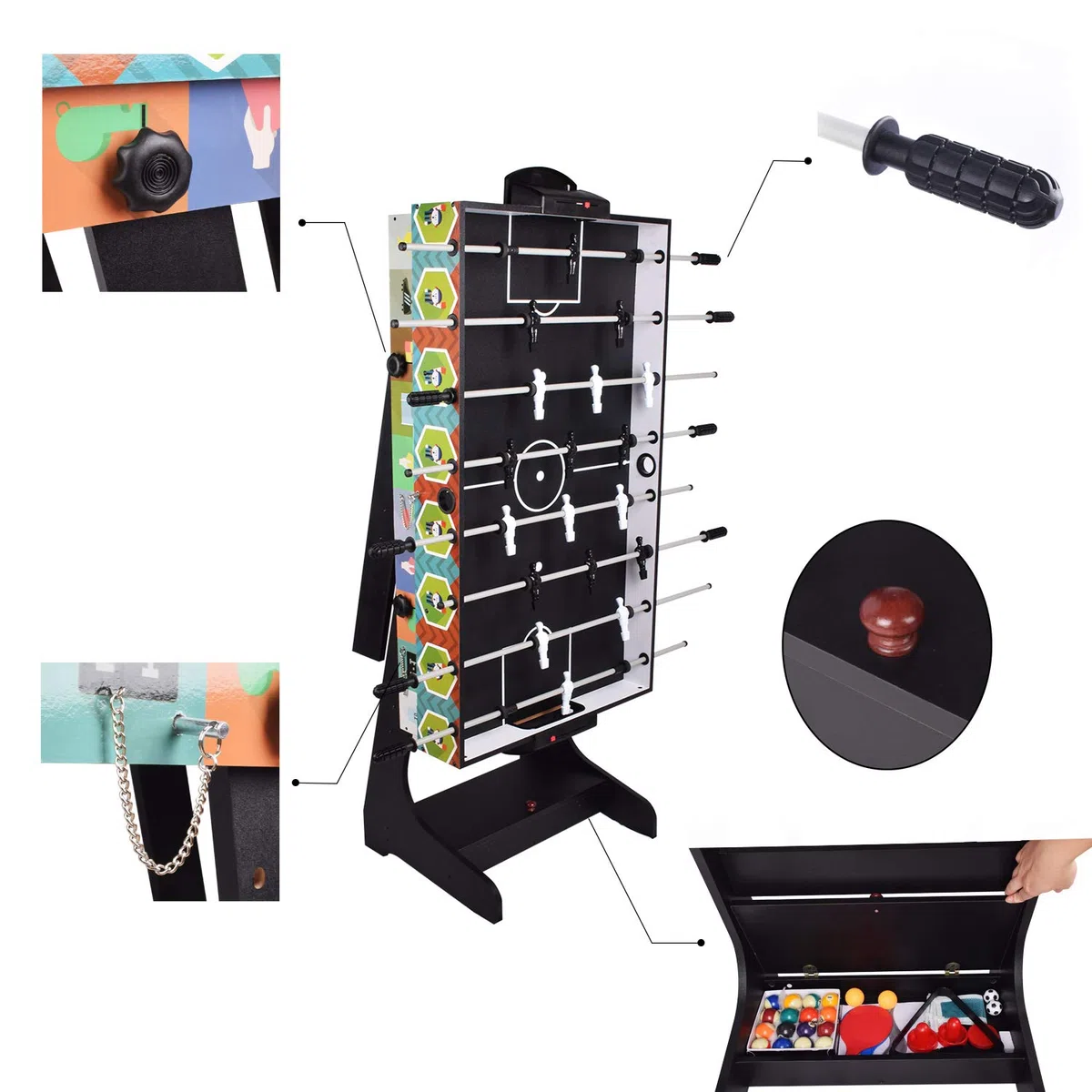 OYE Gioco da tavolo pieghevole multiradio 4FT – Calcio balilla (calciatore da tavolo)/ping-pon/hockey/tavolo da biliardo, MDF, 124 x 82 x 61 cm