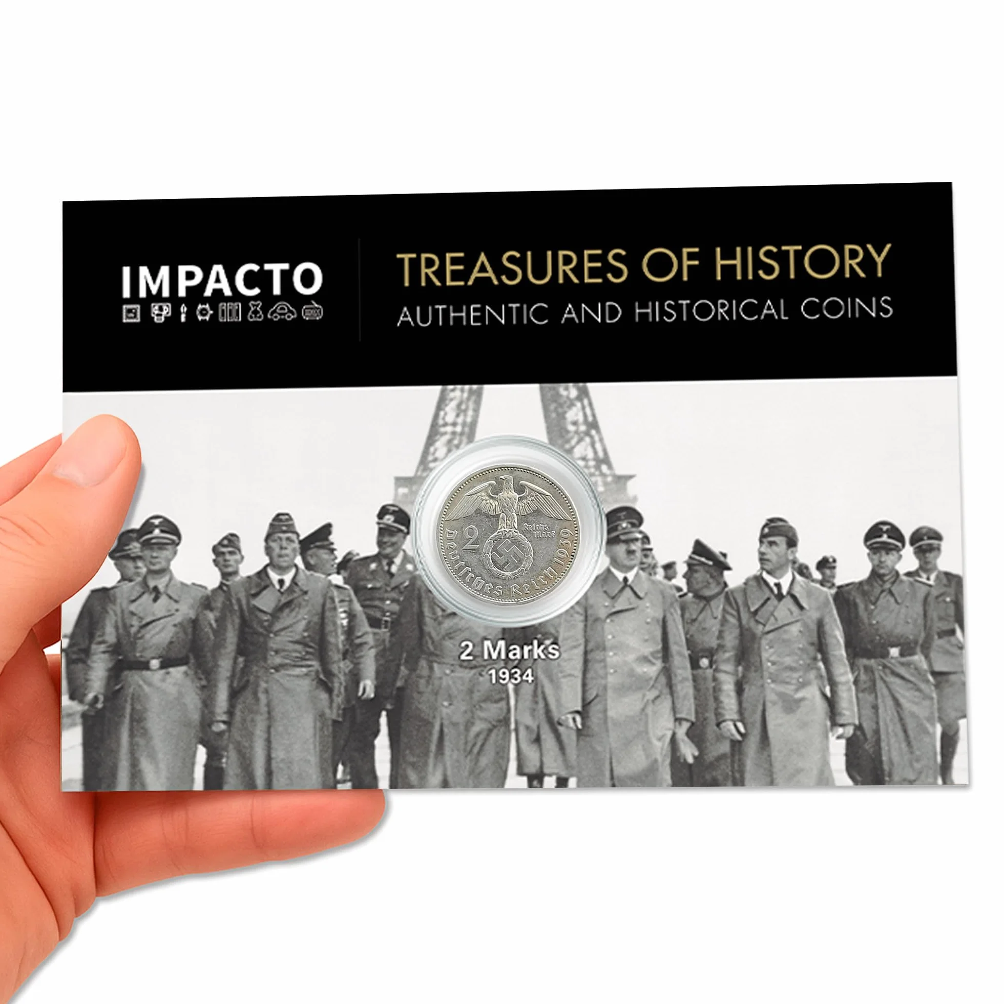 IMPACTO COLECCIONABLES - Moneta della Seconda Guerra Mondiale - 2 Marchi d'Argento coniati tra Il 1936 e Il 1939 dai Tedeschi - Include Certificato di autenticità