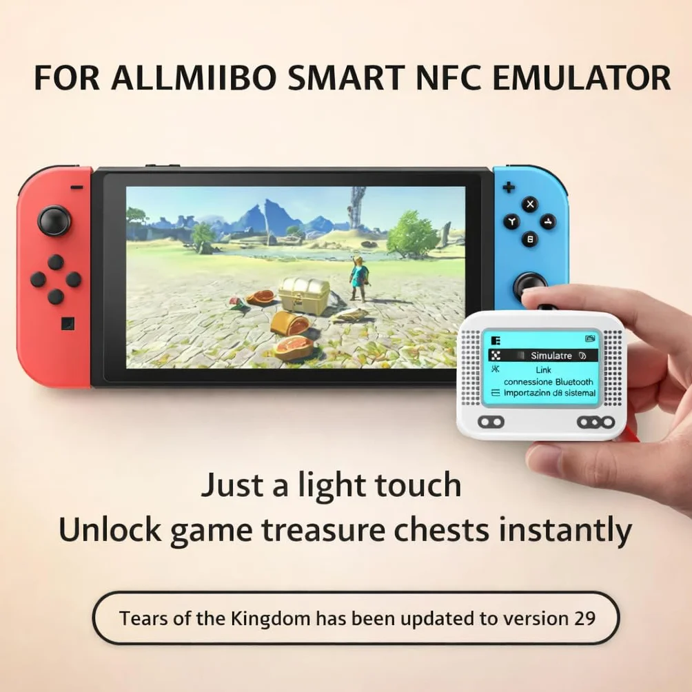 Allmiibo - Emulatore NFC intelligente per Nintendo Switch e 3DS con schermo OLED da 1,2 pollici, memoria NFC 3000, supporto per oltre 50 giochi, ricaricabile