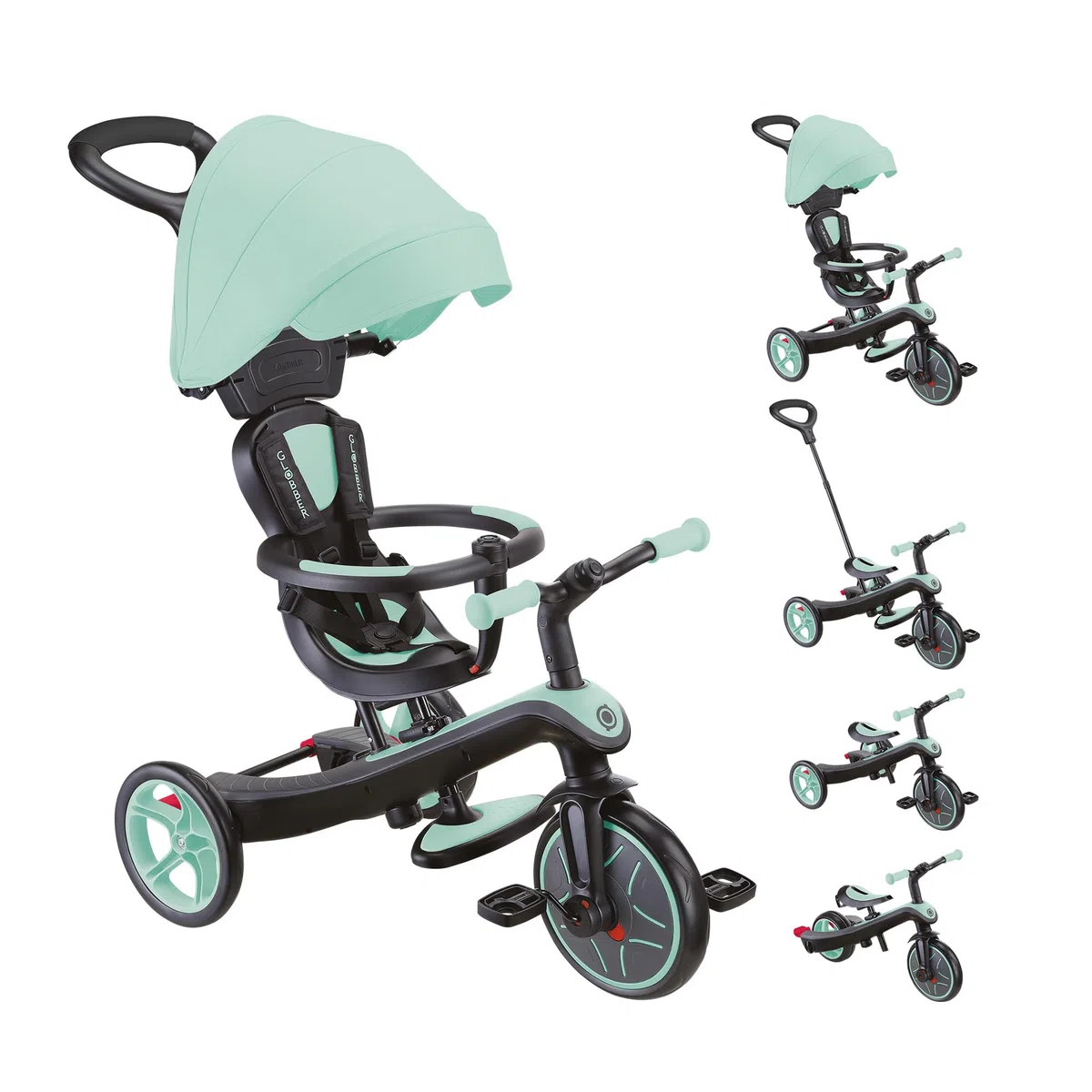 Globber - Triciclo Explorer 4 in 1 - Triciclo evolutivo e draisiano per bambini dai 10 mesi ai 5 anni, verde menta