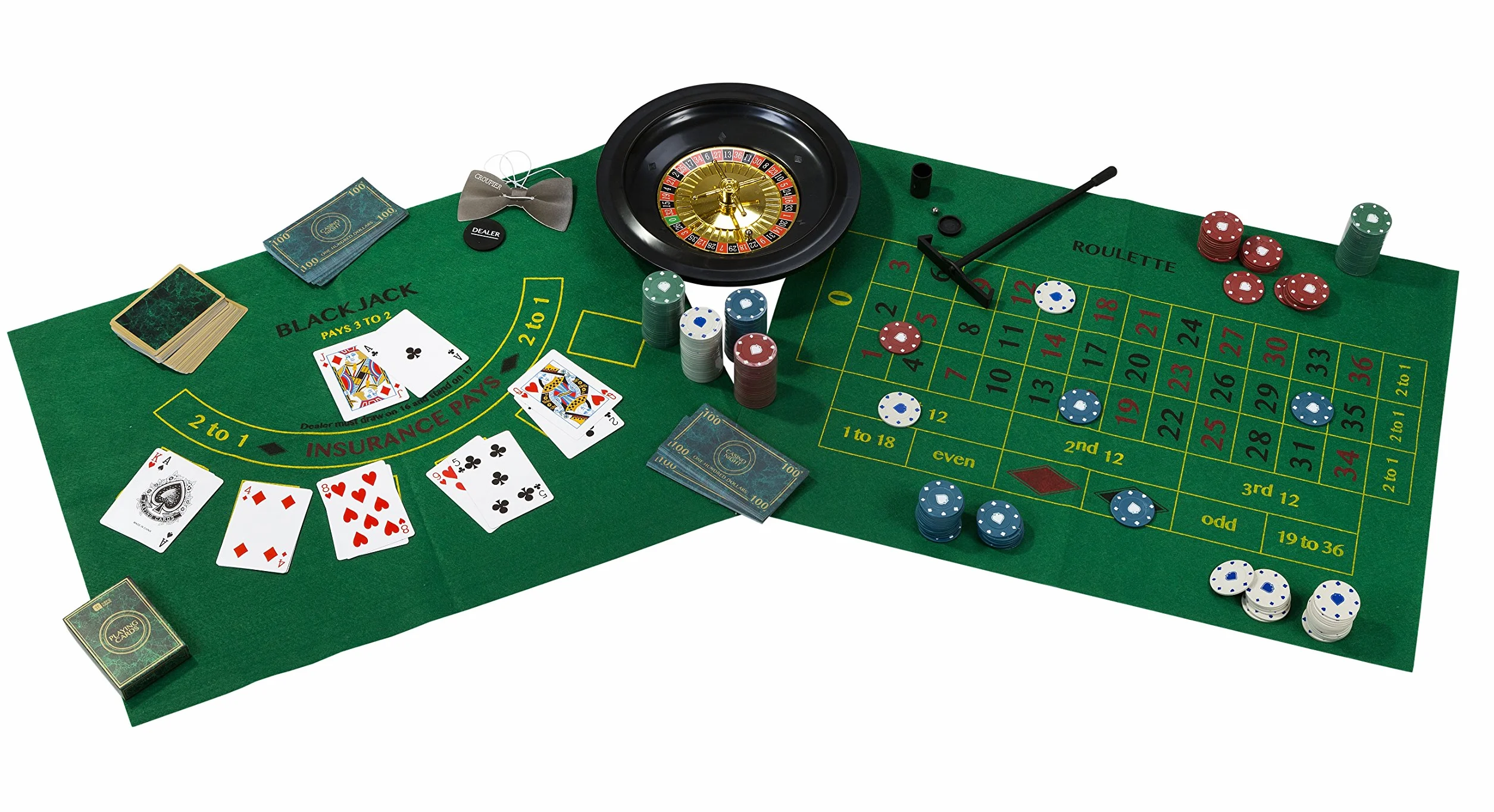 Talking Tables Casino Night Kit Poker Blackjack Roulette Set Gioco per Adulti | Tappetino Fiches Carte Denaro Palline GAMECASINO