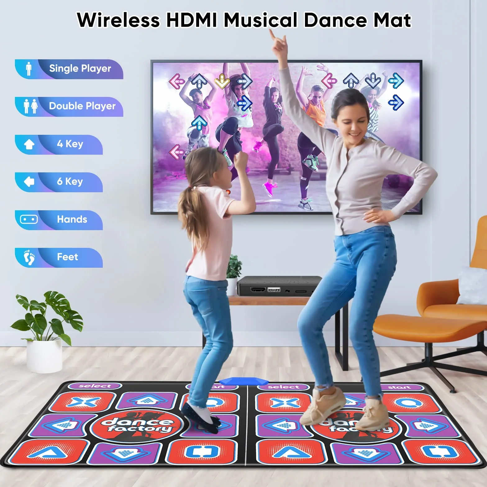 Aomdom Tappeto da Ballo per Bambini e Adulti, Modello Migliorato, Doppio Tappetino da Ballo Musicale Antiscivolo e Durevole, con Ricevitore Senza Fili, Senza Fili con 200 Giochi e 100 + Musica (166 x