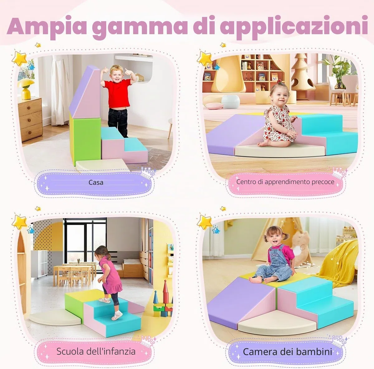 Blocchi da arrampicata bianchi per bambini, rivestimento in PU antigraffio, facile da pulire, chiusura con cerniera nascosta, schiuma ad alta elasticità